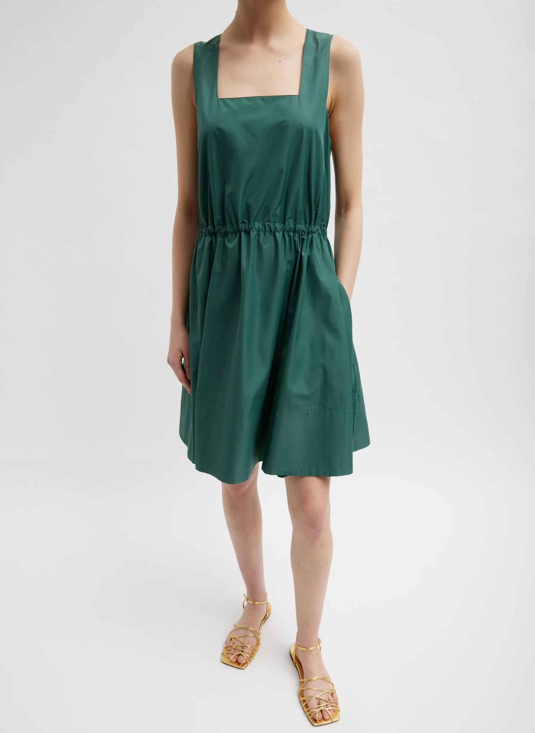 Tibi Italian Sporty Nylon Short Tank Dress Dark Hunter Green Clearance