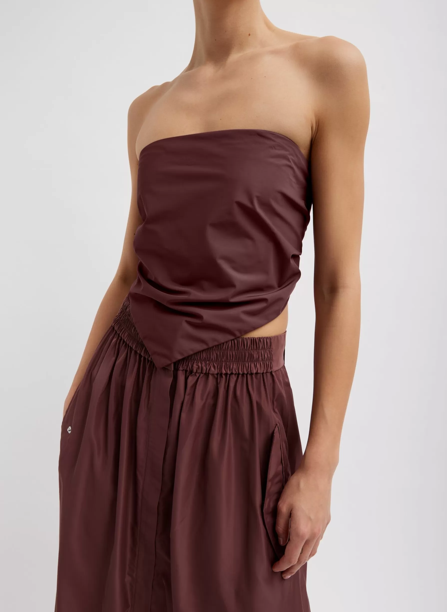 Tibi Italian Sporty Nylon Strapless Bandeau Cinnamon Sale