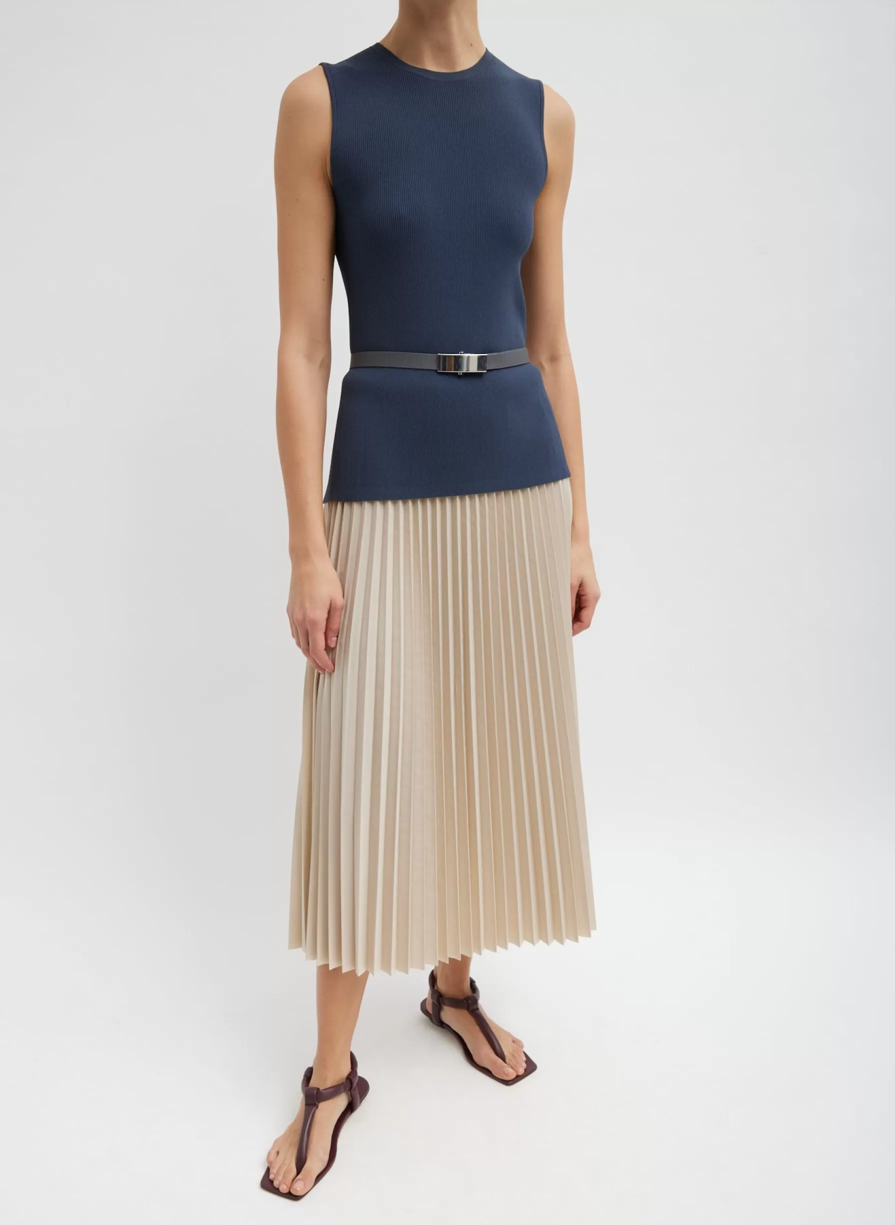 Tibi Italian Sporty Nylon Sunray Pleated Pull On Skirt Ash Flash Sale