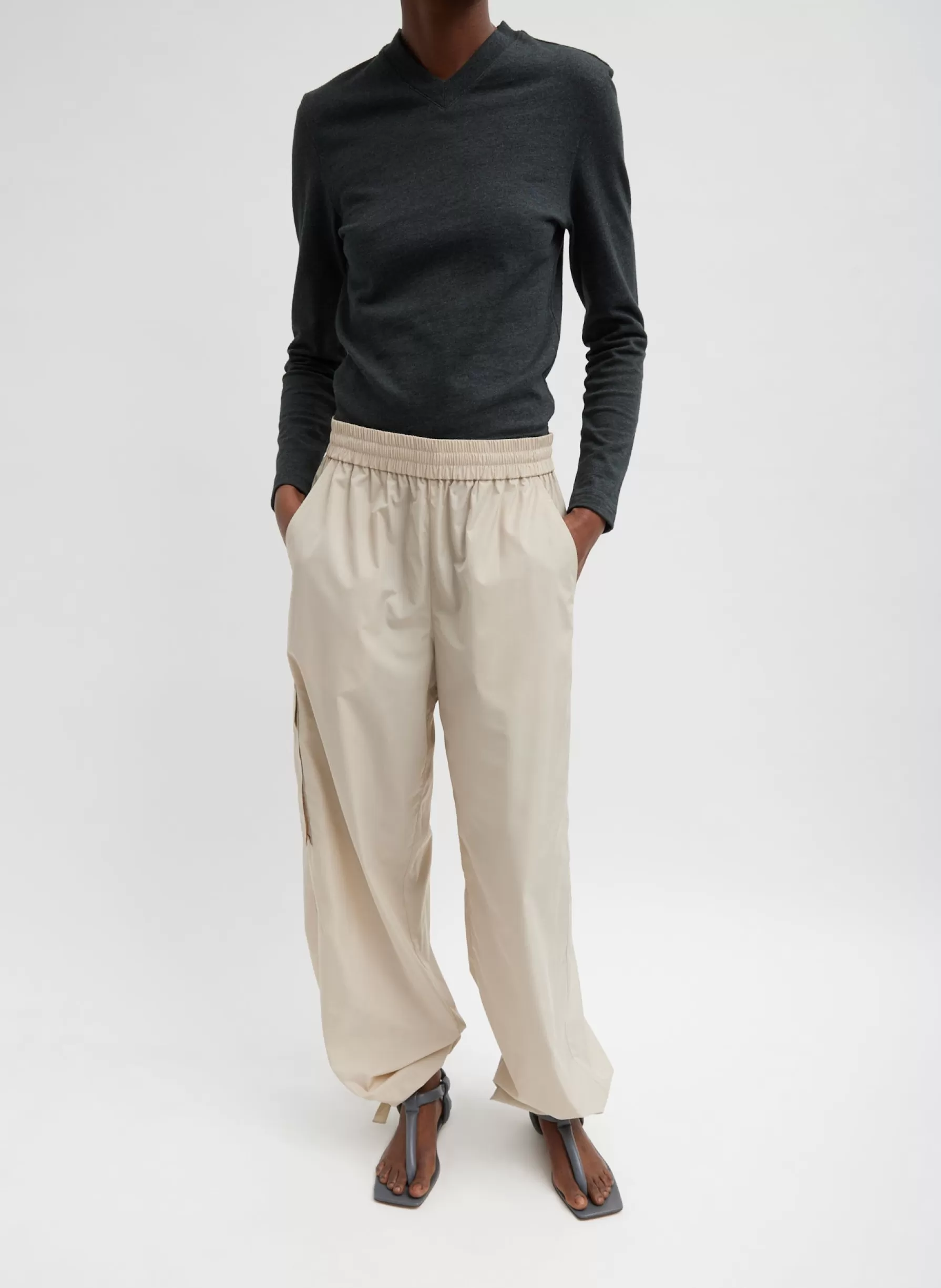 Tibi Italian Sporty Nylon Wide Leg Pull On Pant Ash Best Sale