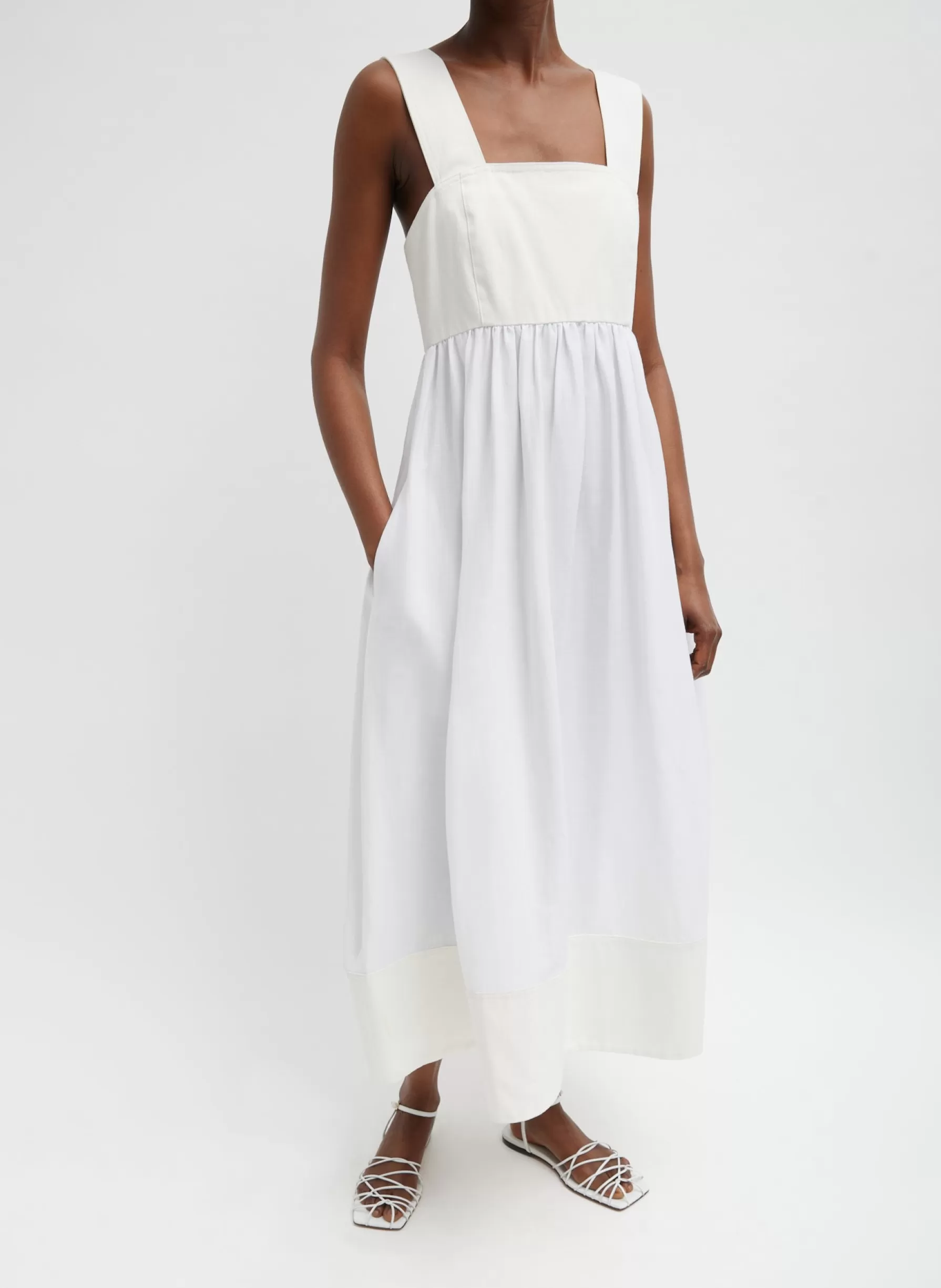 Tibi Linen Cotton Voile Sculpted Dress White Outlet