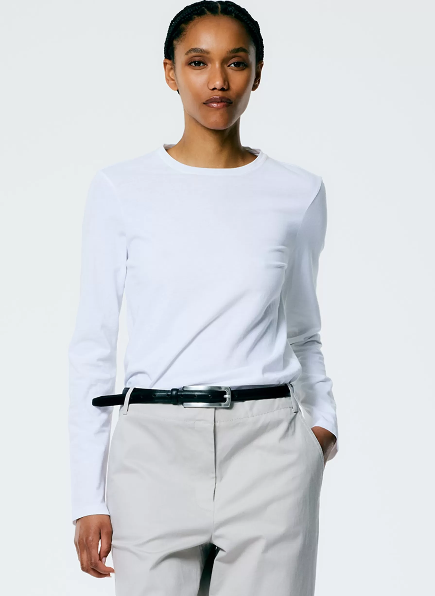 Tibi Long Sleeve Fitted T-Shirt White Cheap