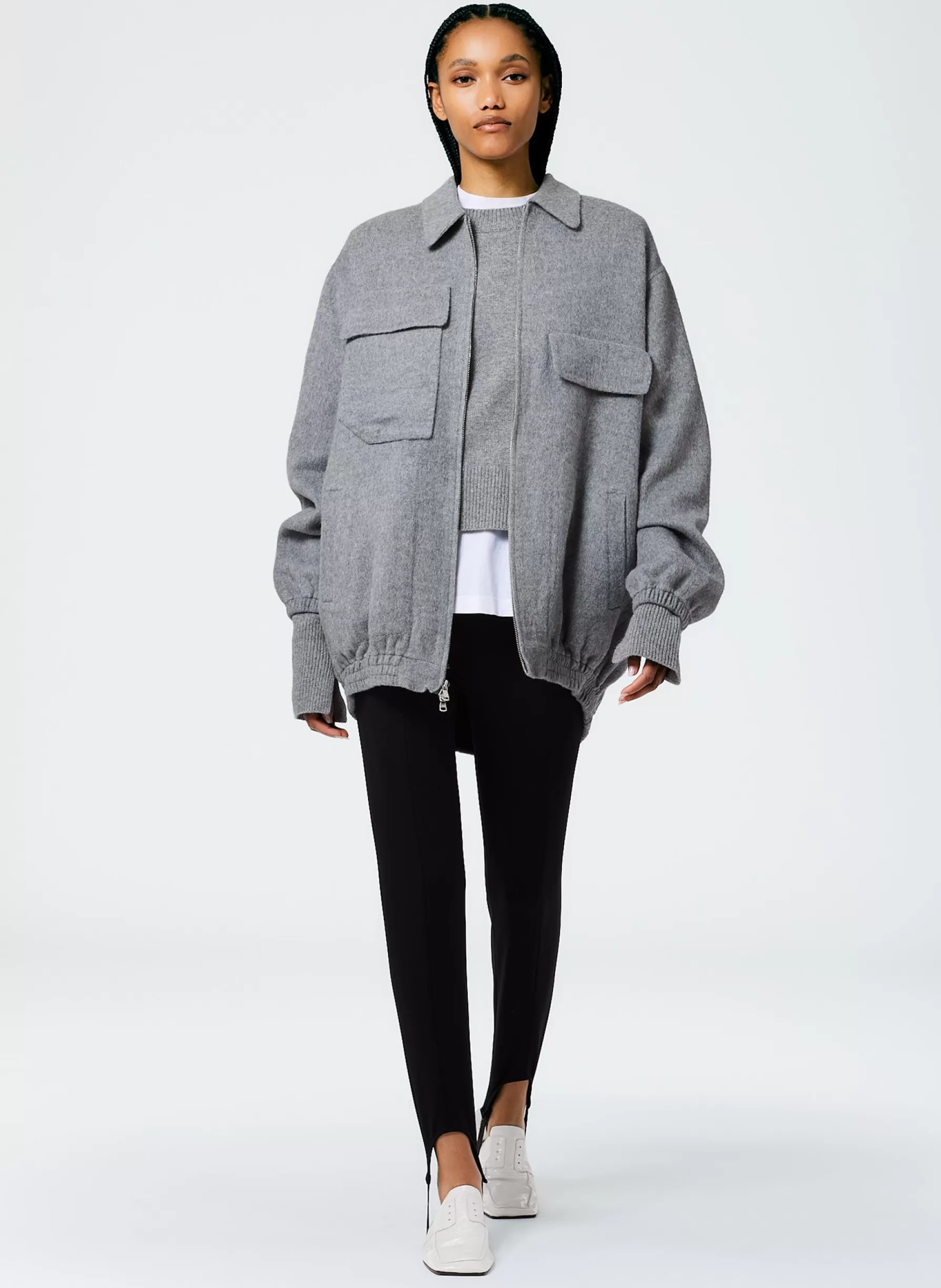 Tibi Luxe Wool Angora Oversized Bomber Medium Heather Grey Online