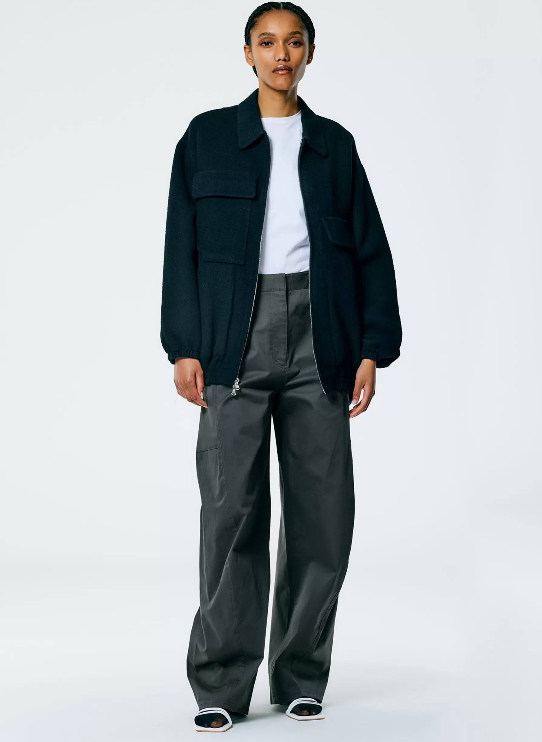 Tibi Luxe Wool Angora Oversized Bomber Navy Online