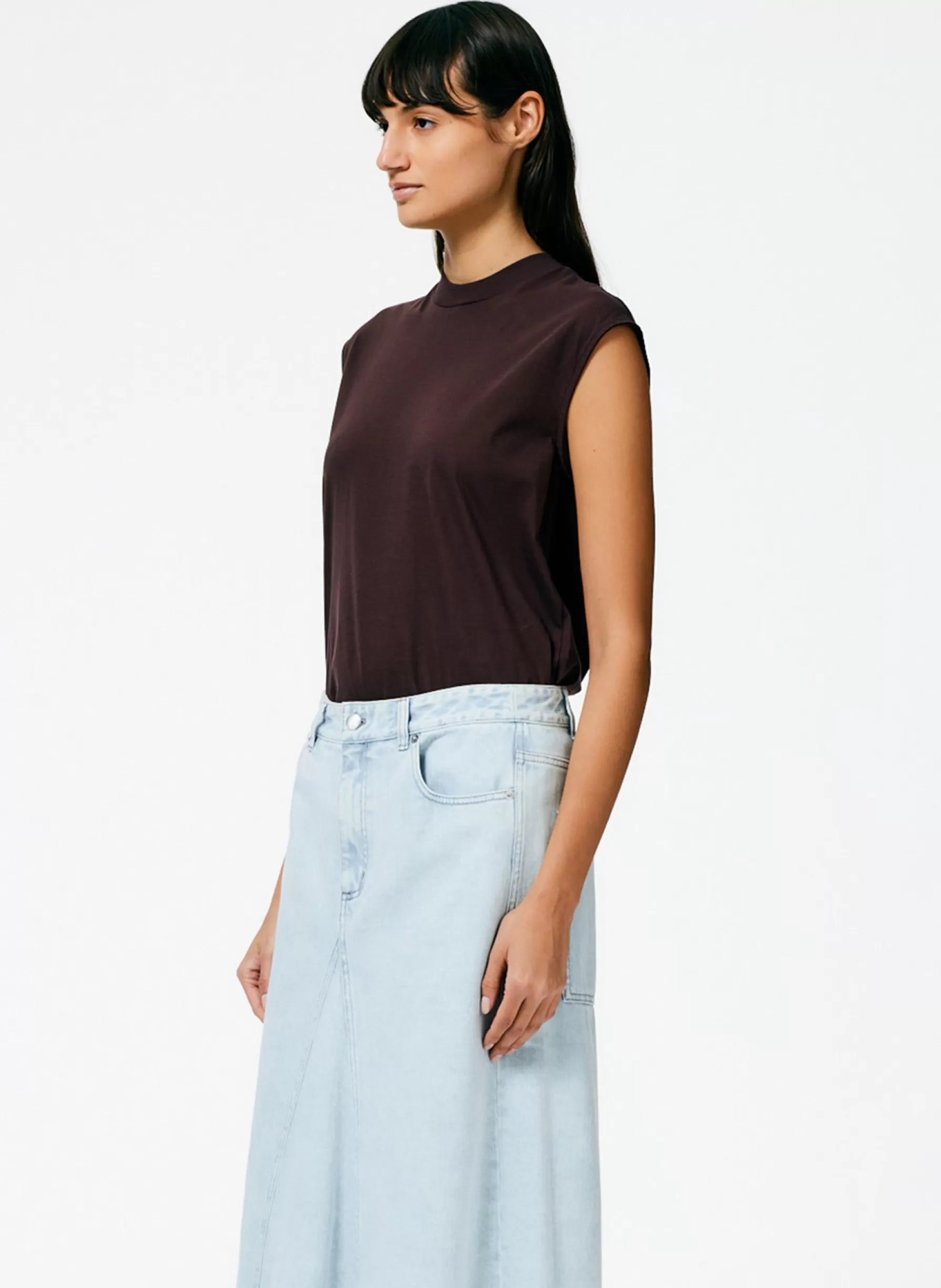 Tibi Mock Neck Sleeveless T-Shirt Brown Outlet