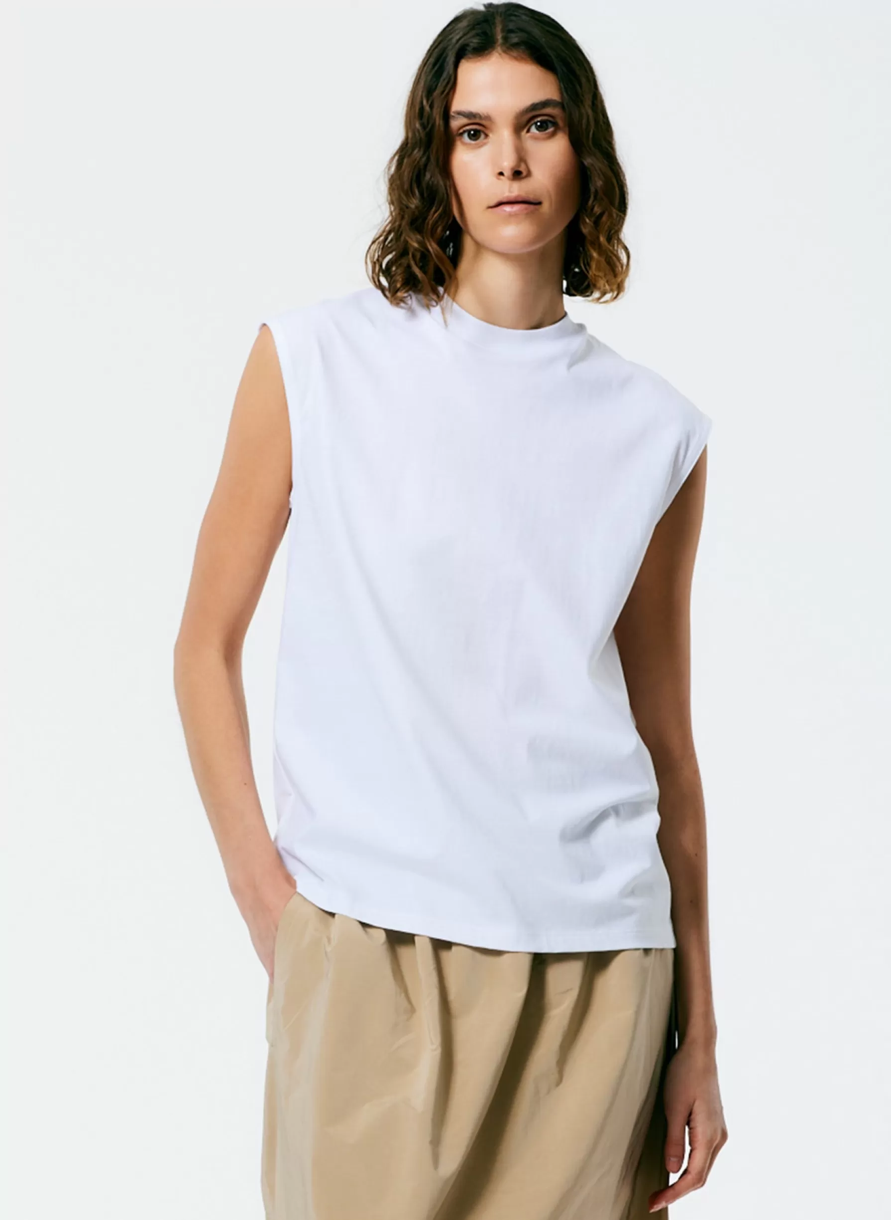 Tibi Mock Neck Sleeveless T-Shirt White Hot