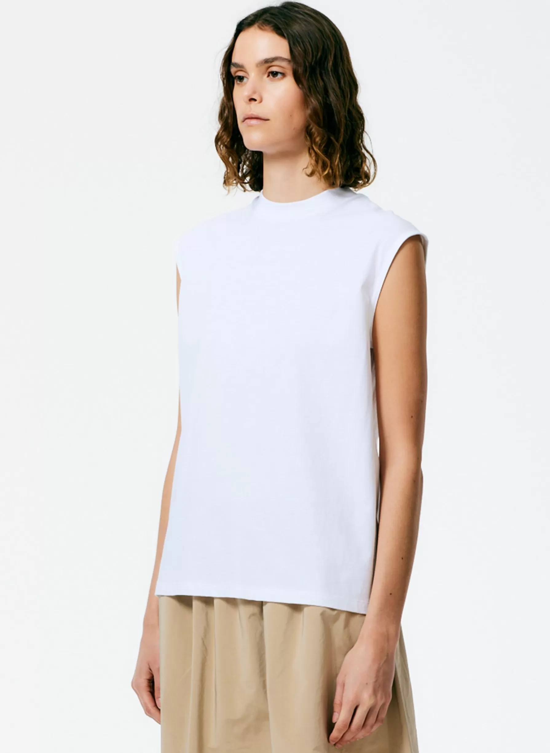 Tibi Mock Neck Sleeveless T-Shirt White Hot