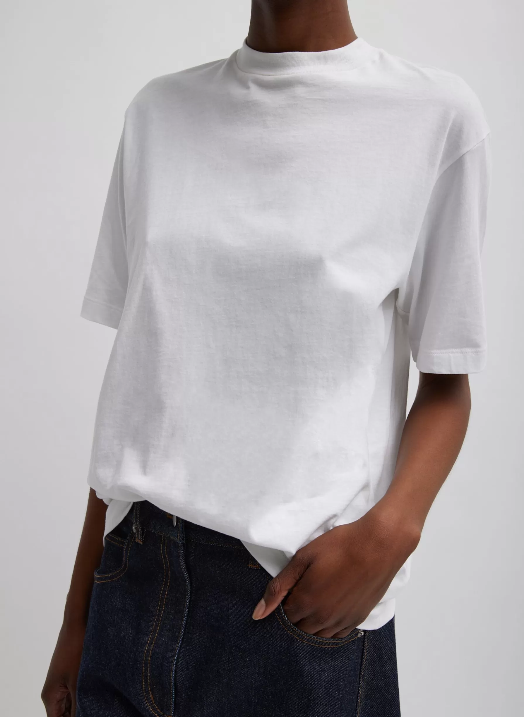 Tibi Mock Neck Unisex T-Shirt White Discount