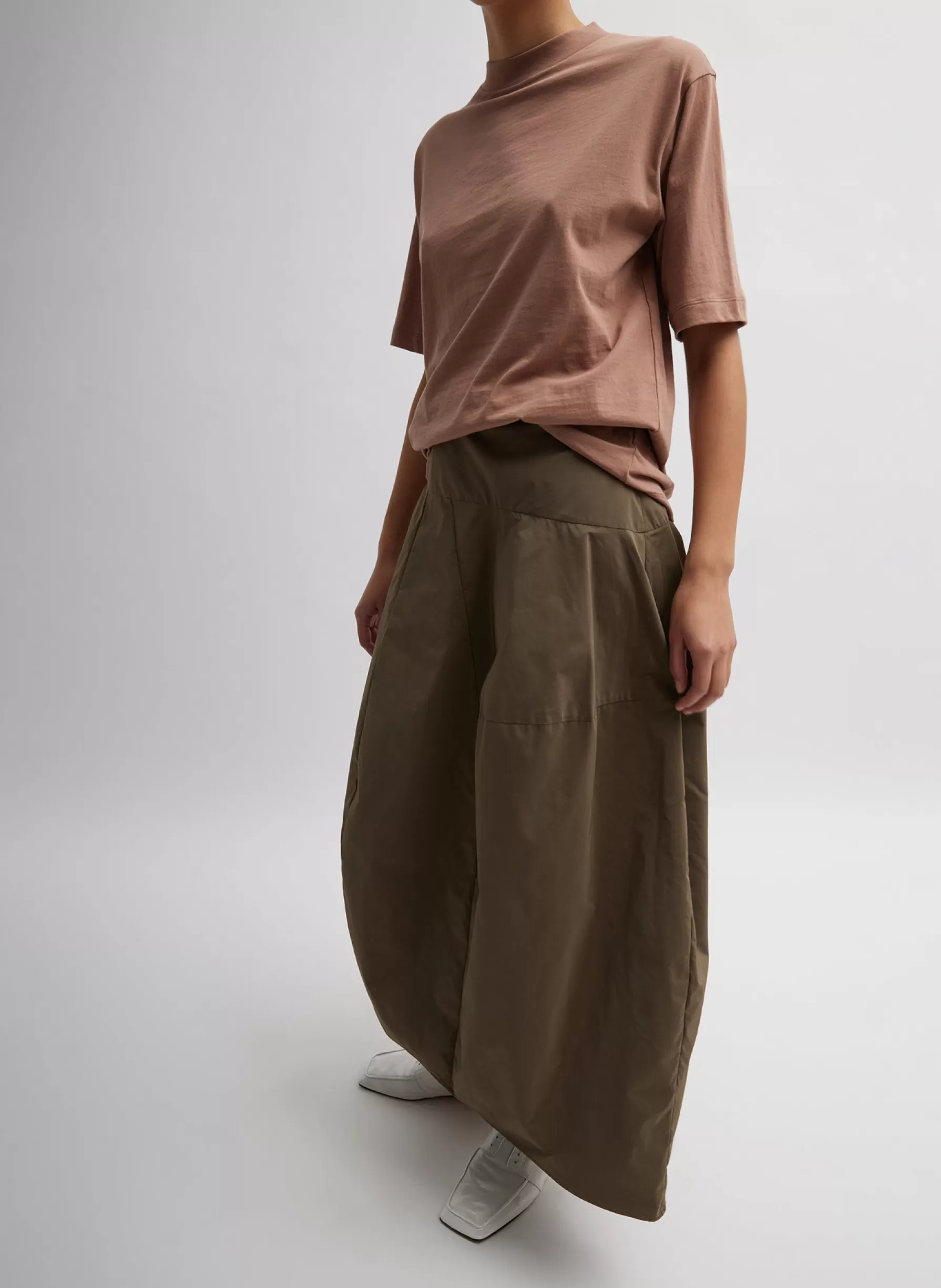 Tibi Nylon Asymmetrical Balloon Skirt Dark Taupe Outlet