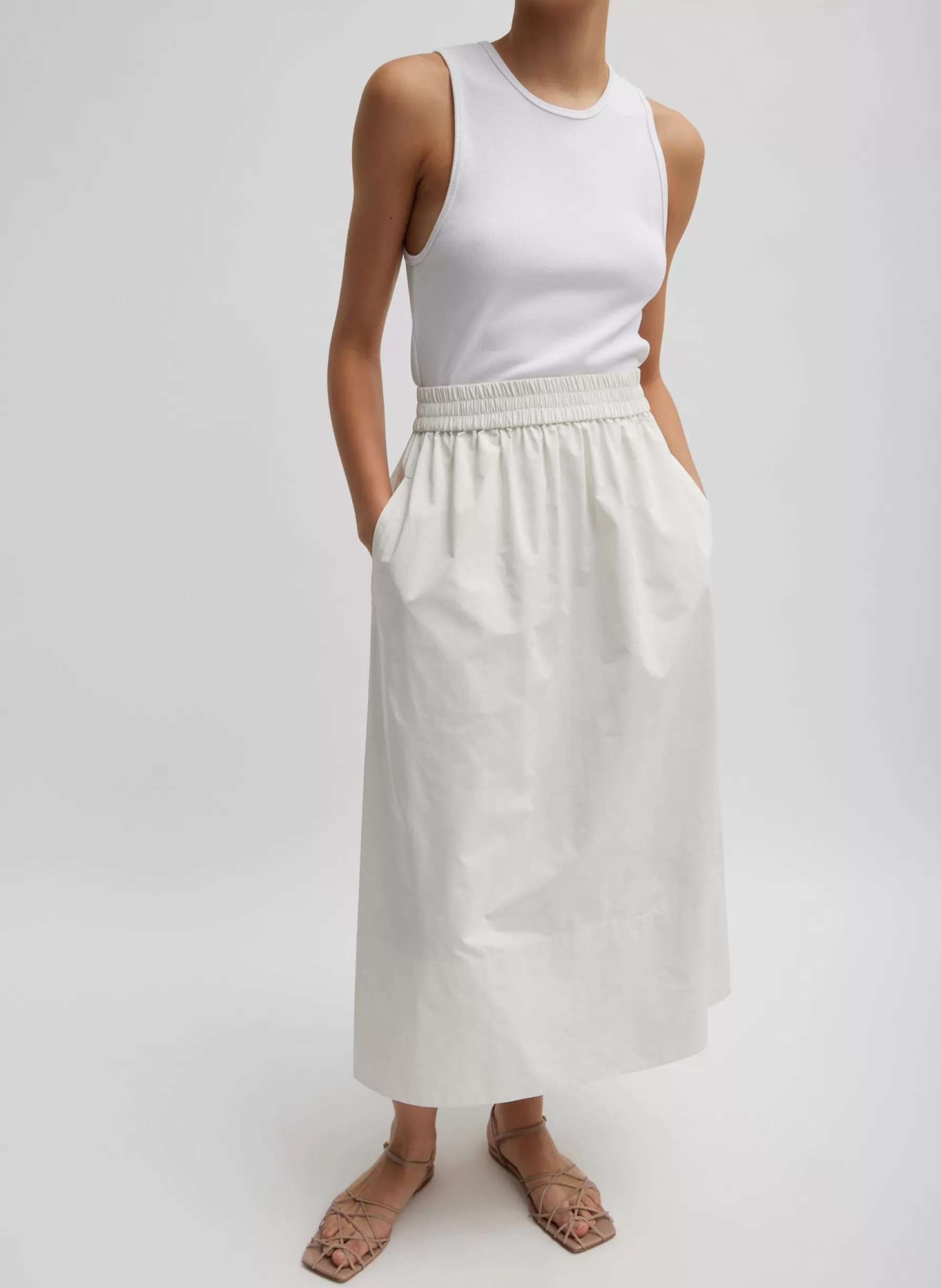 Tibi Nylon Pull On Full Skirt White Discount