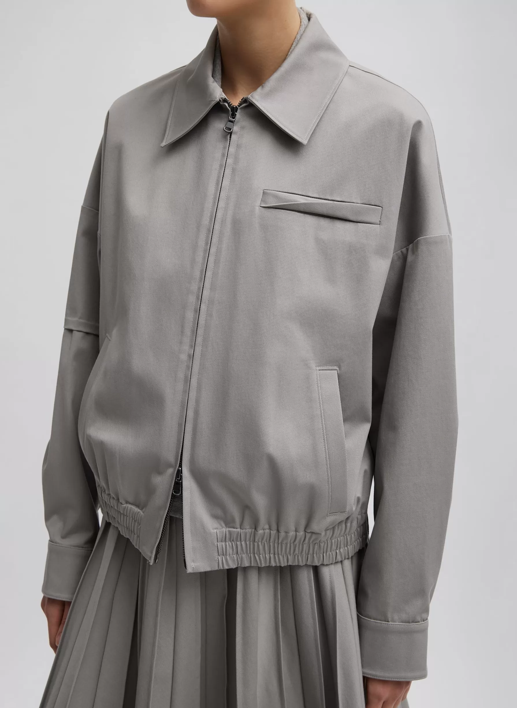 Tibi Oliver Cotton Stretch Tricotine Bomber Grey Moon Hot