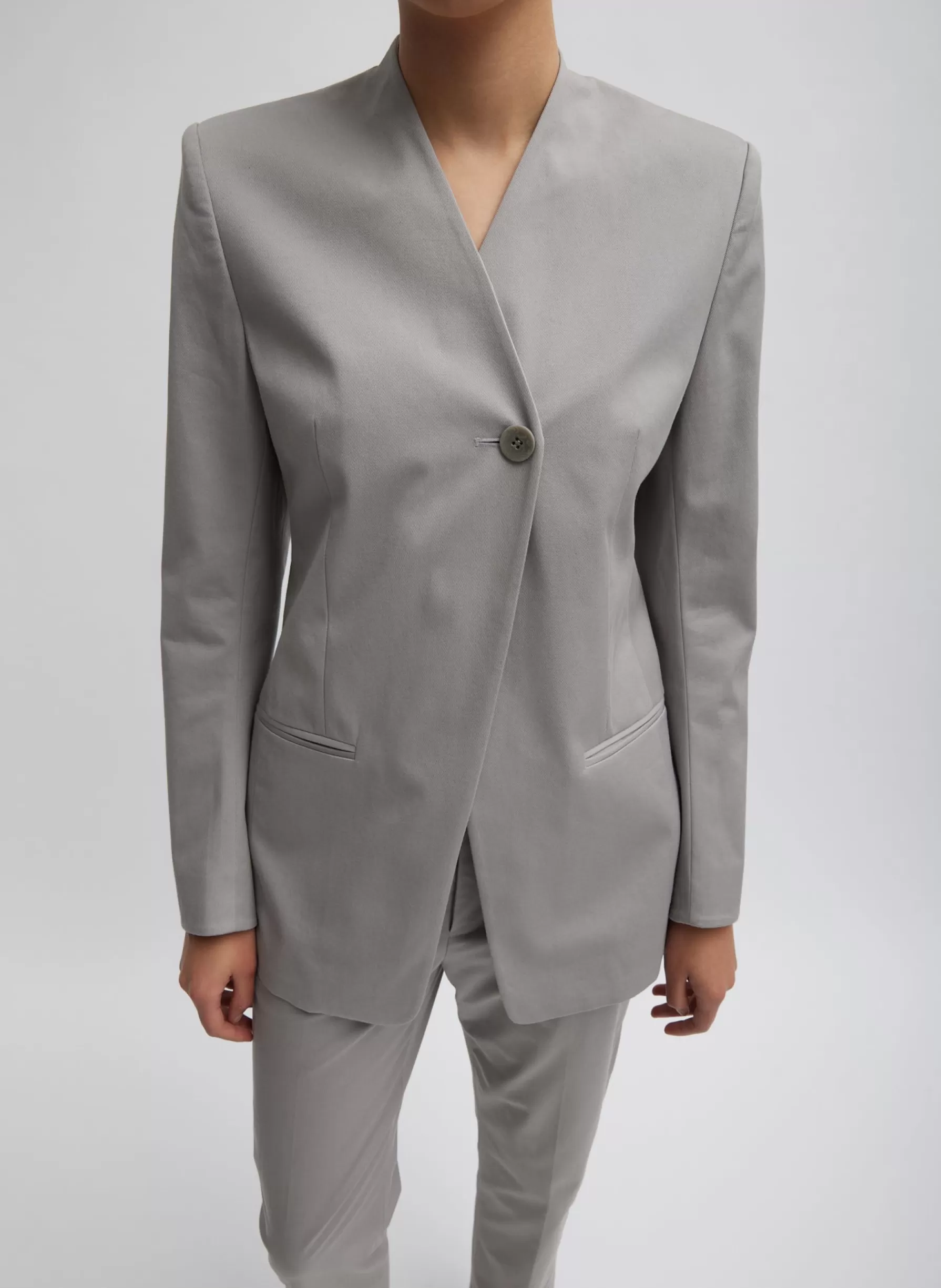 Tibi Oliver Cotton Stretch Tricotine Sculpted Blazer Grey Moon Sale