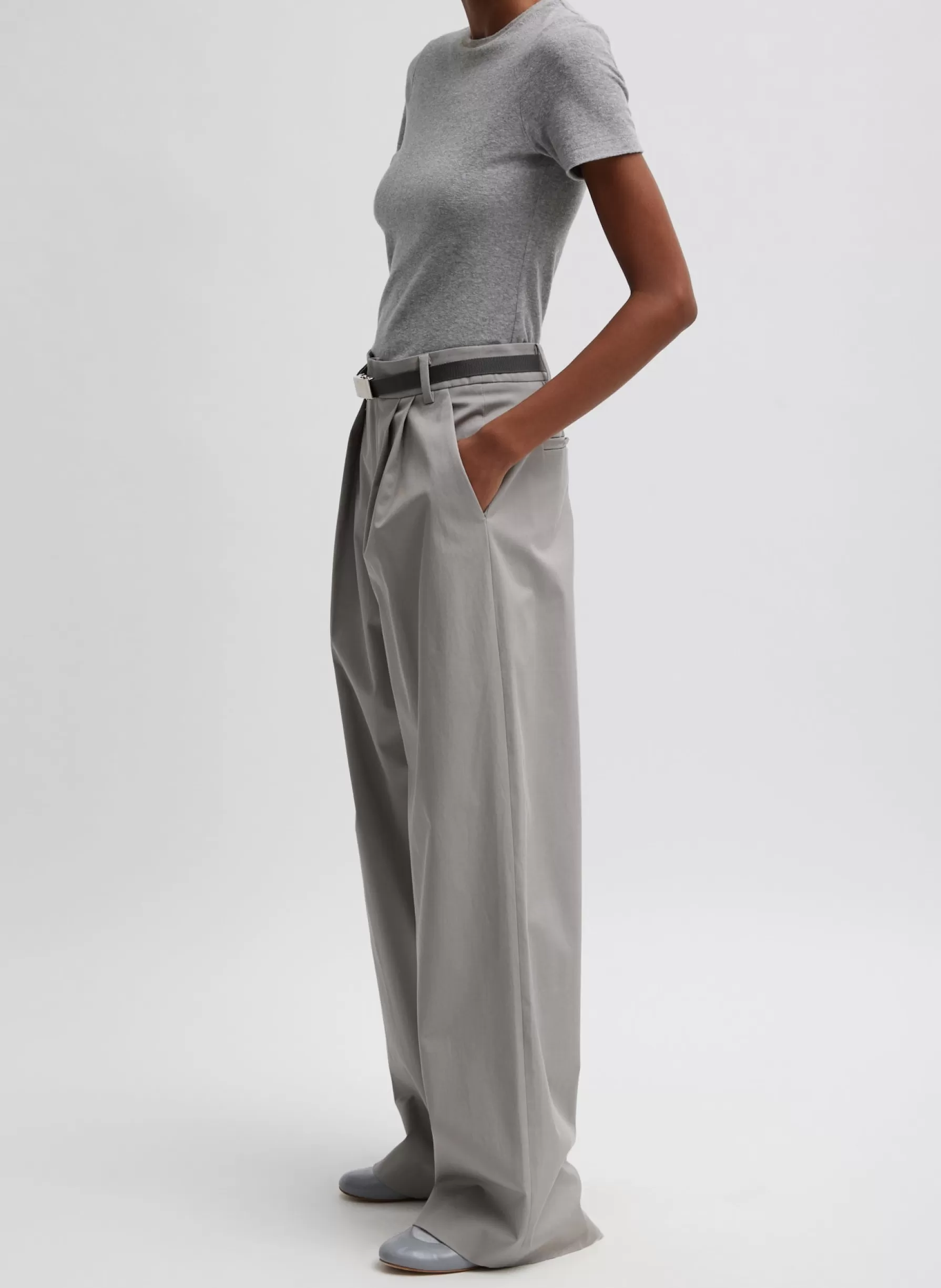 Tibi Oliver Cotton Stretch Tricotine Stella Pant Grey Moon Flash Sale