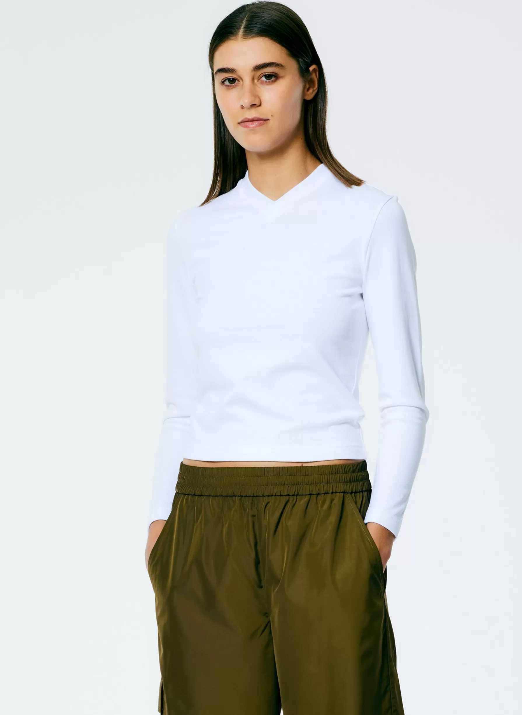 Tibi Perfect Shrunken V-Neck T-Shirt White Outlet