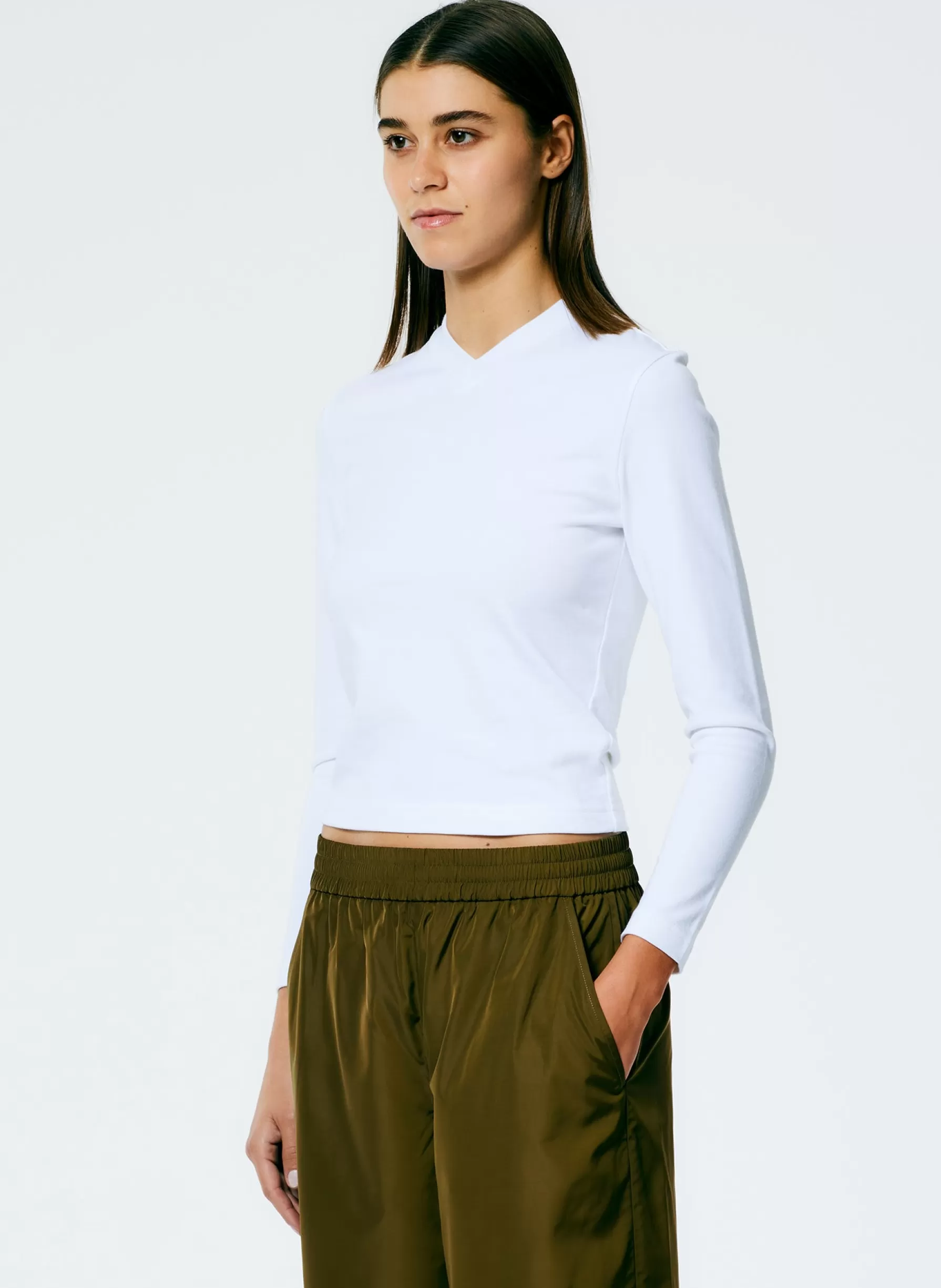 Tibi Perfect Shrunken V-Neck T-Shirt White Outlet