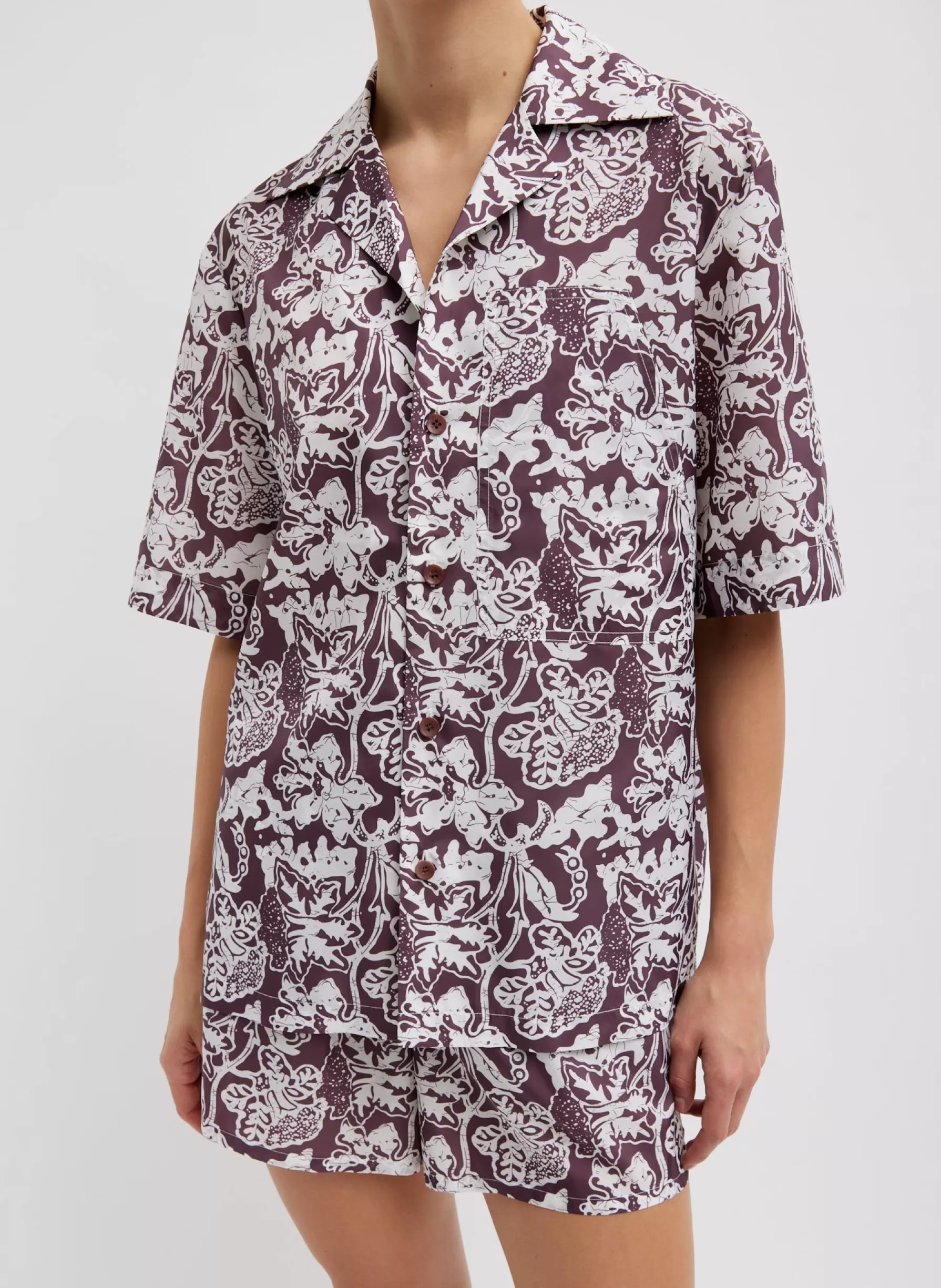 Tibi Recycled Nylon Batik Camp Shirt Cinnamon Multi Shop