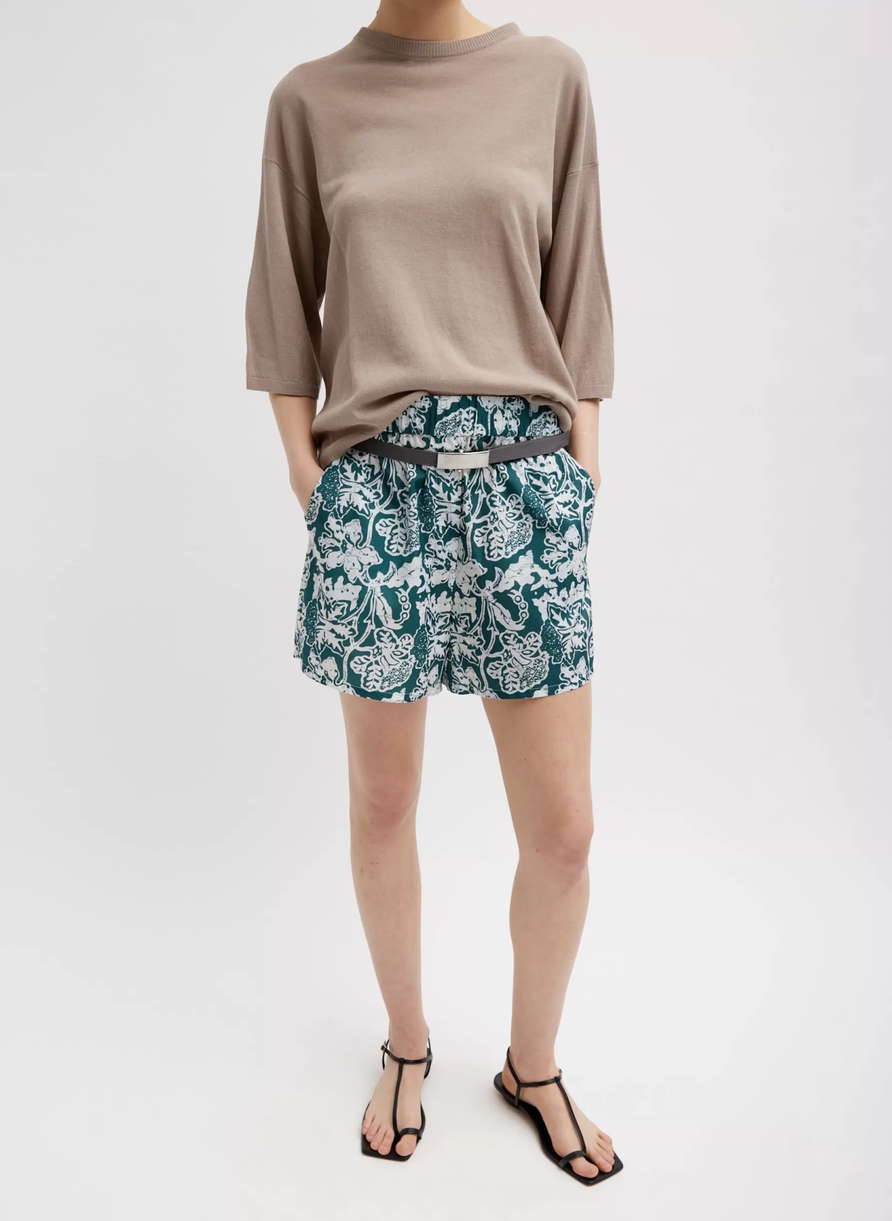 Tibi Recycled Nylon Batik Pull On Shorts Hunter Green Multi Best Sale