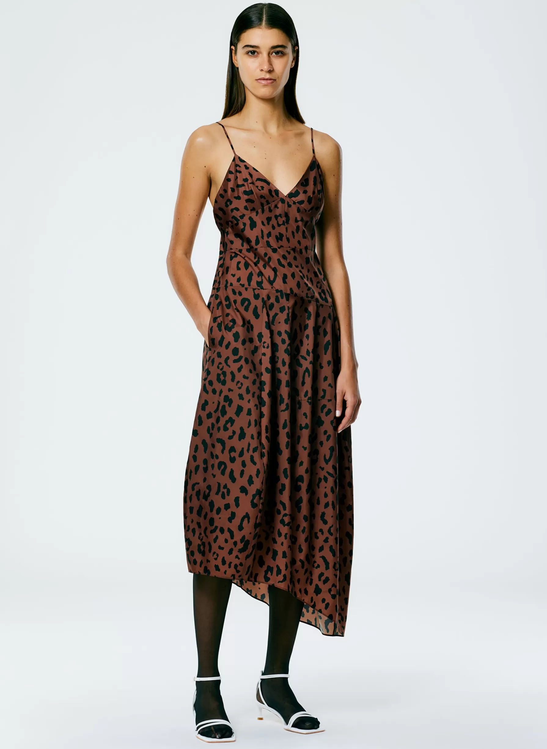 Tibi Recycled Sporty Nylon Cheetah Cami Dress Brown Multi Fashion