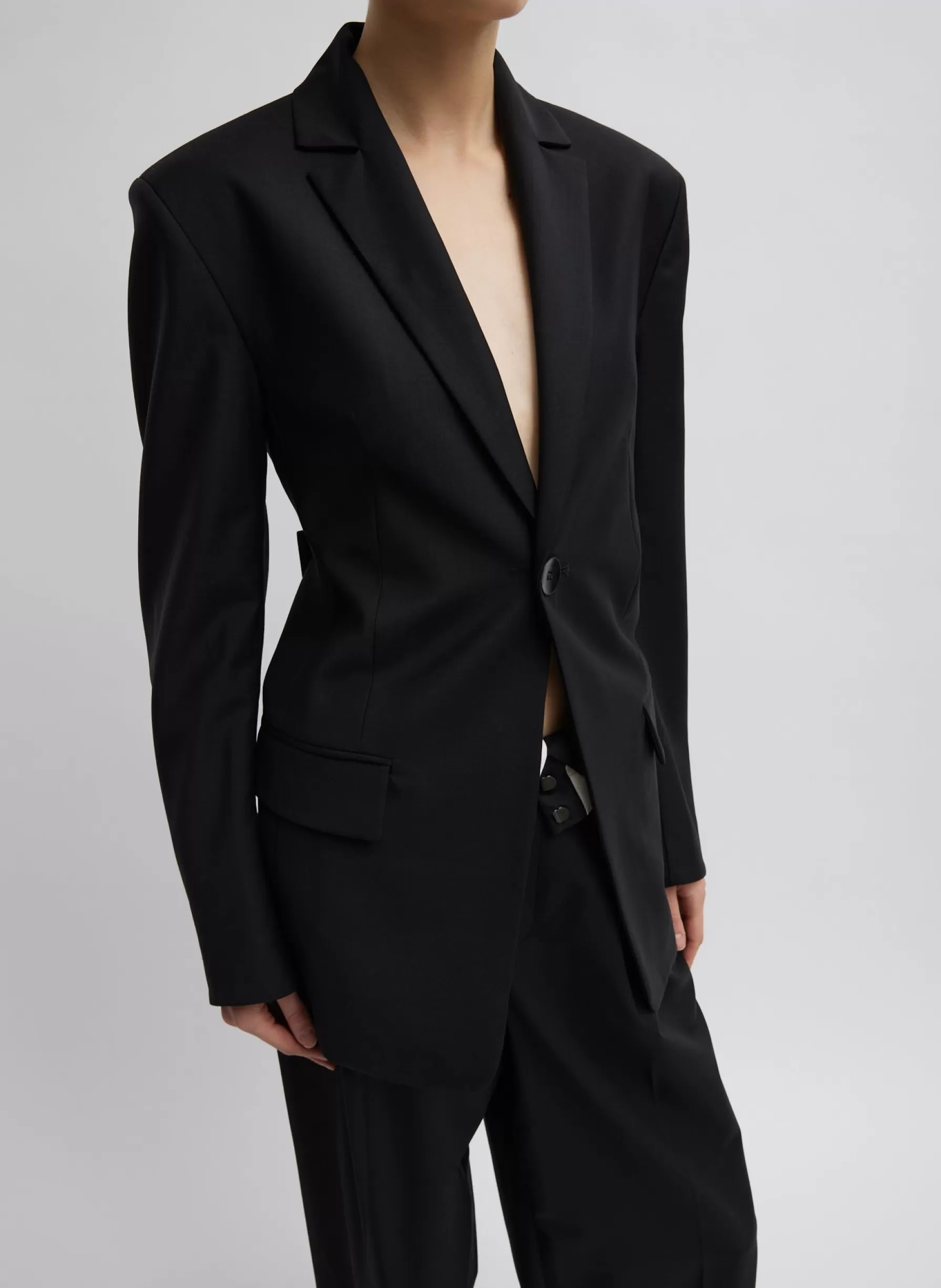 Tibi Recycled Tropical Wool Sculpted Blazer Black Best Sale