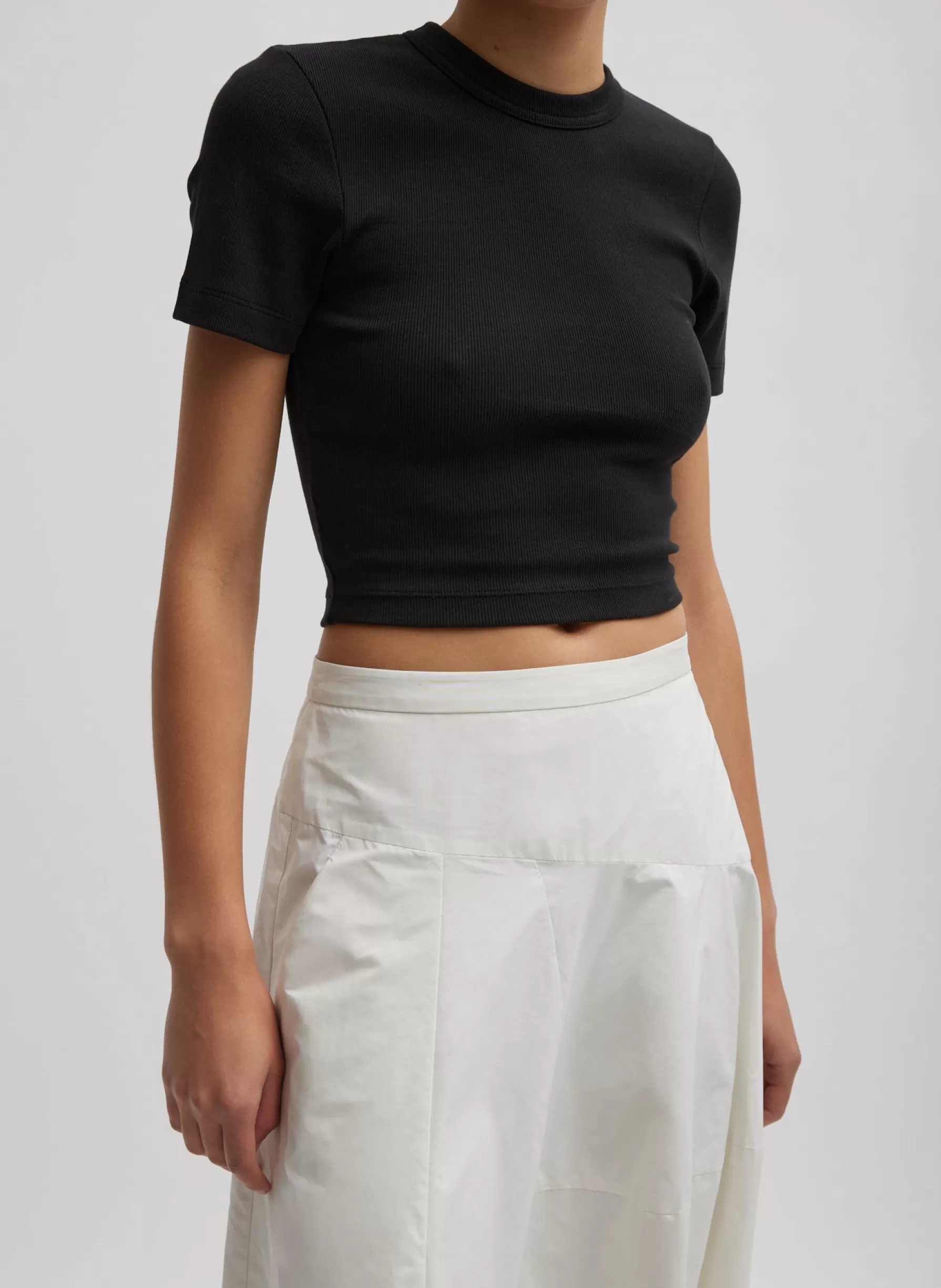 Tibi Ribbed Cropped Baby T-Shirt Black Discount