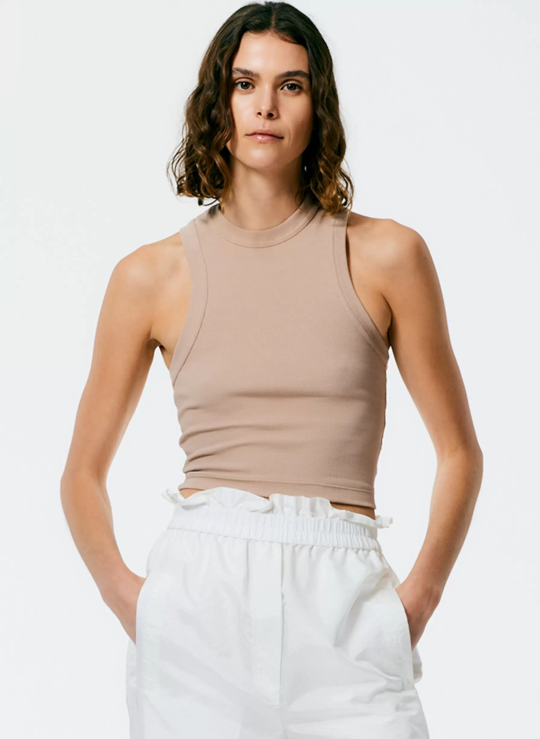 Tibi Ribbed T-Shirt Cropped Tank Sand Cheap