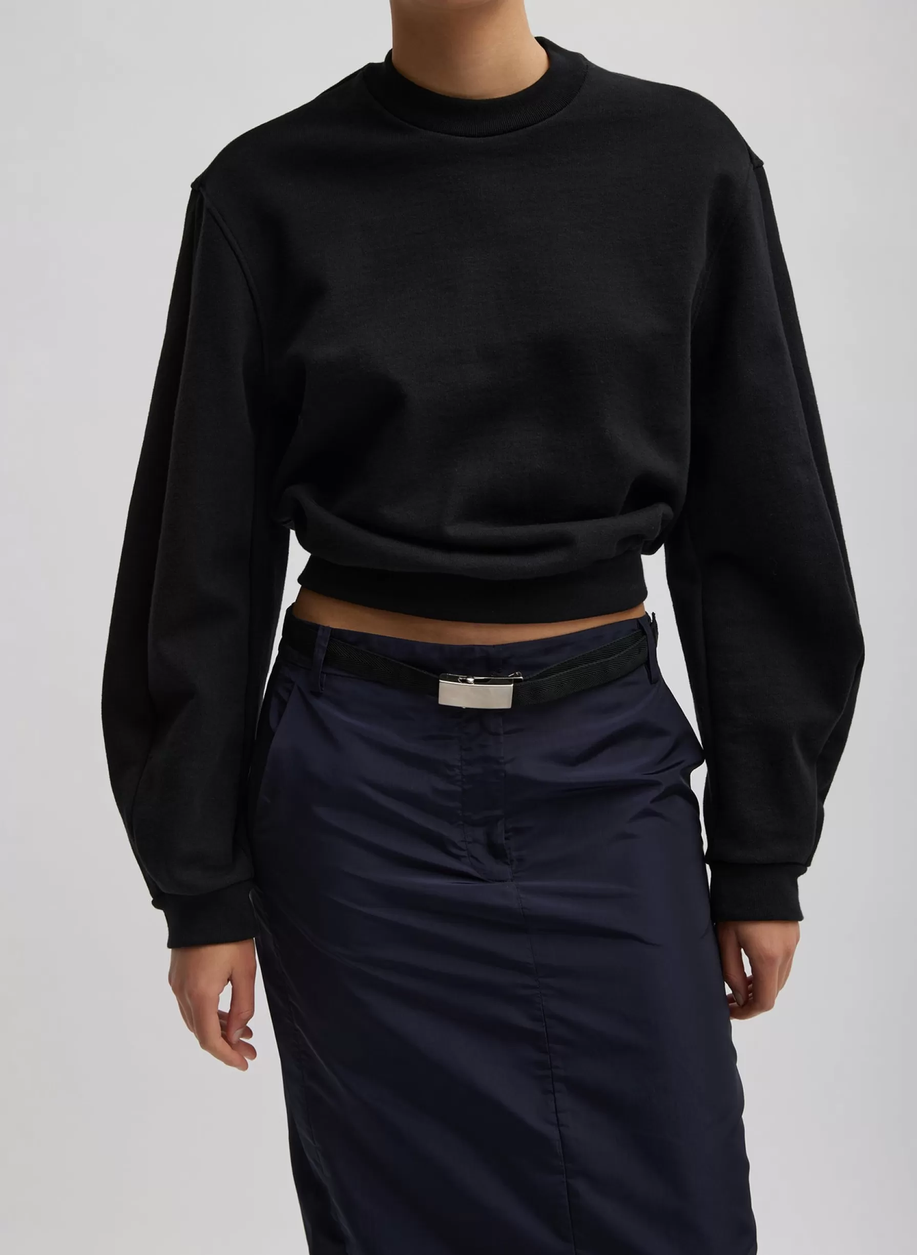 Tibi Sculpted Long Sleeve Sweatshirt Black New