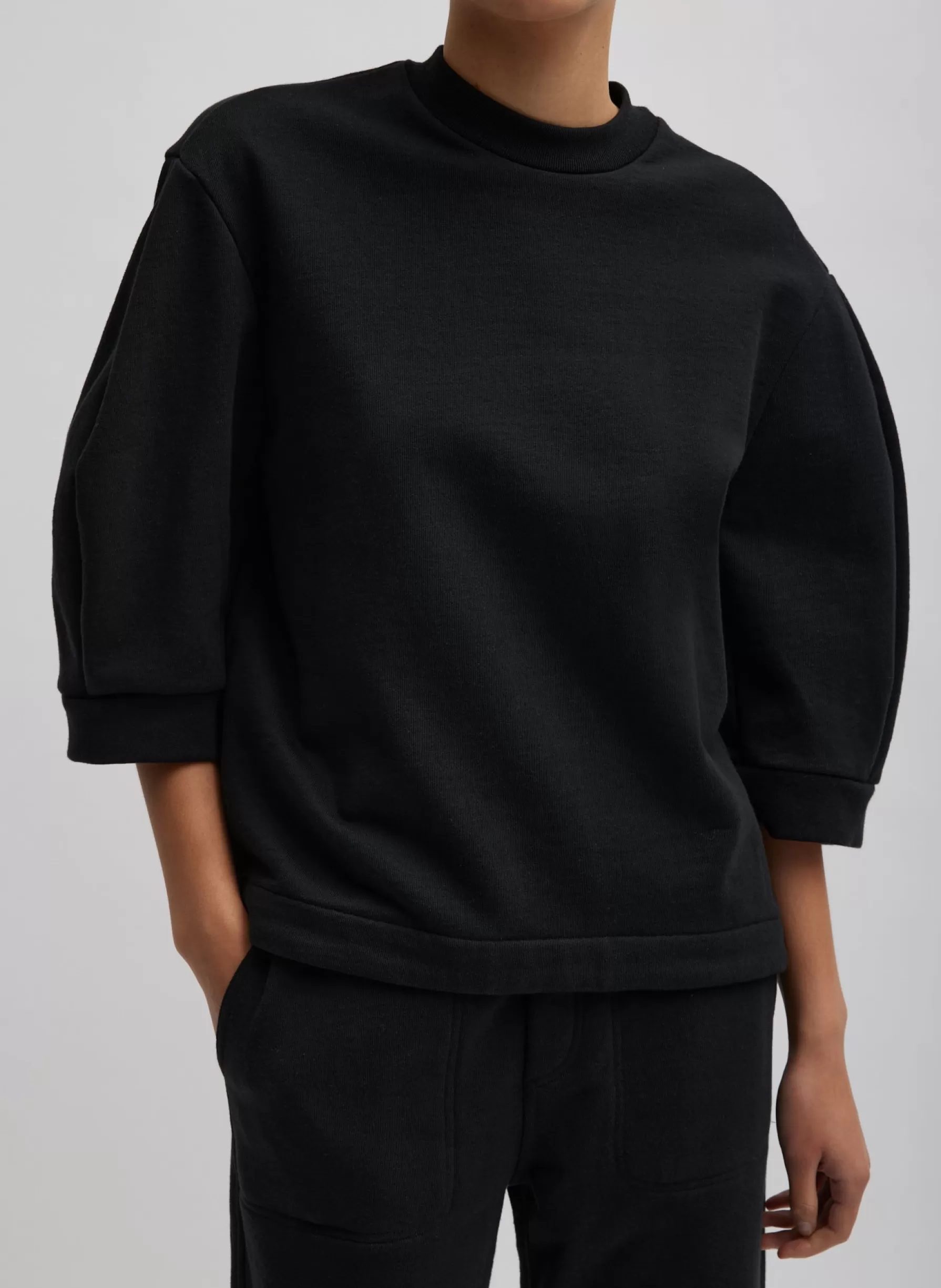 Tibi Sculpted Short Sleeve Sweatshirt Black Shop