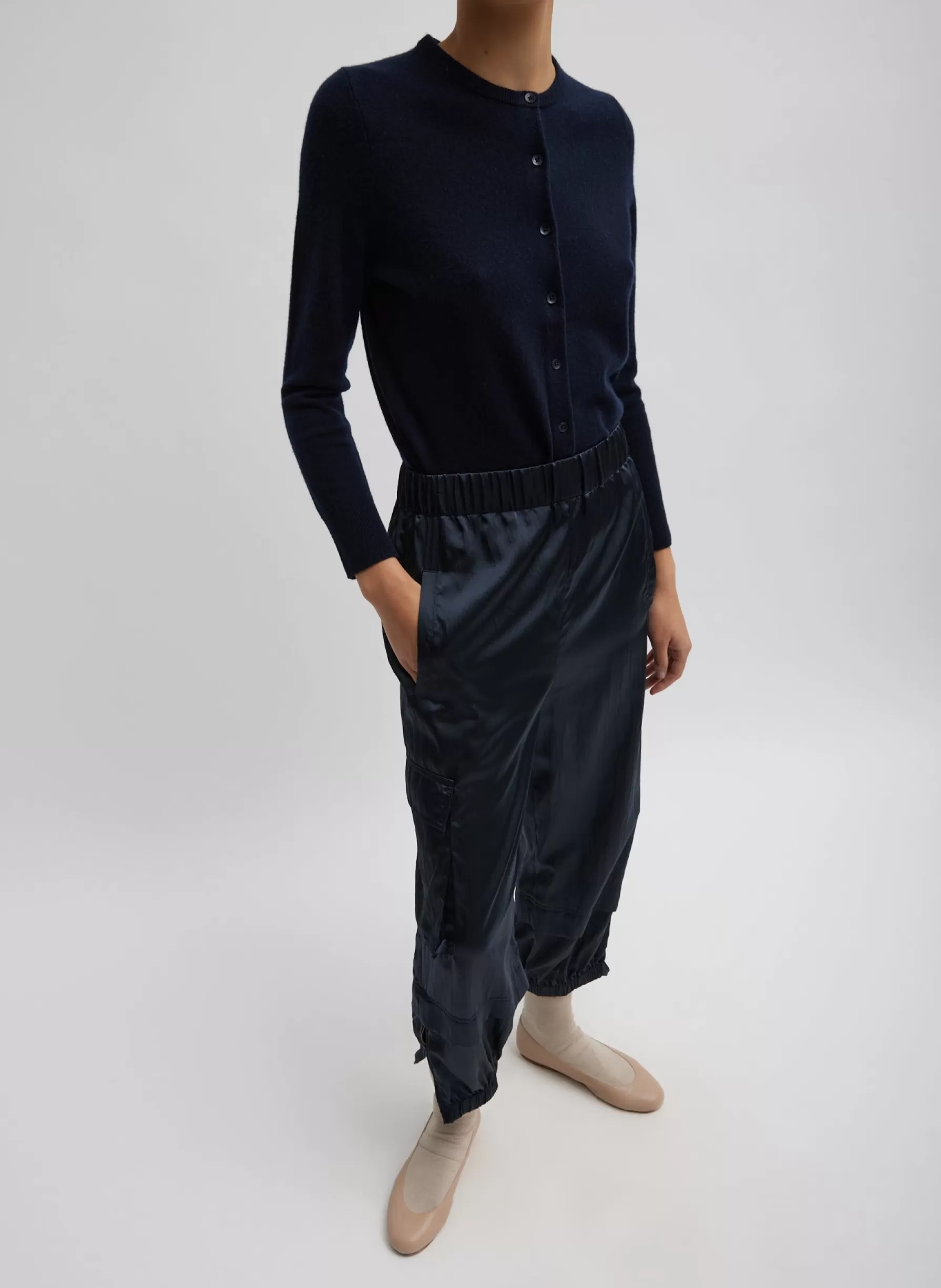 Tibi Shiny Nylon Pull On Wilt Jogger Navy Sale