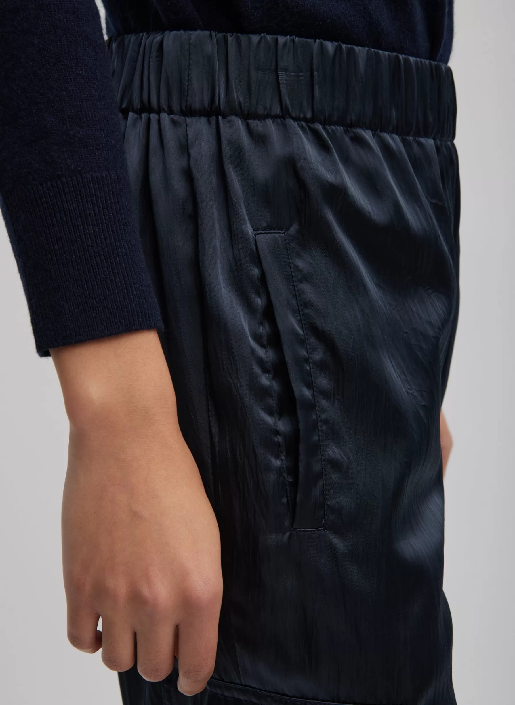 Tibi Shiny Nylon Pull On Wilt Jogger Navy Sale