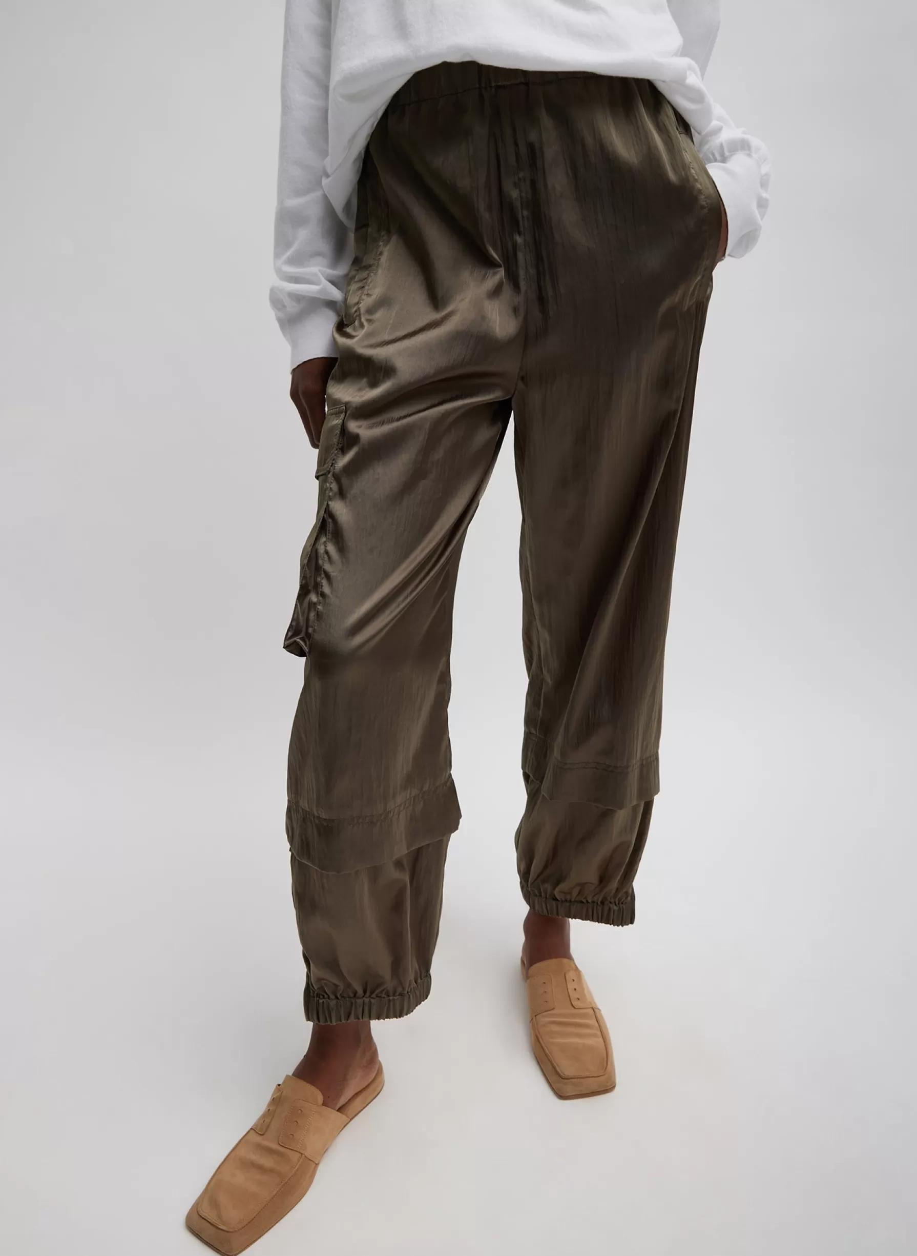 Tibi Shiny Nylon Pull On Wilt Jogger Dune Clearance