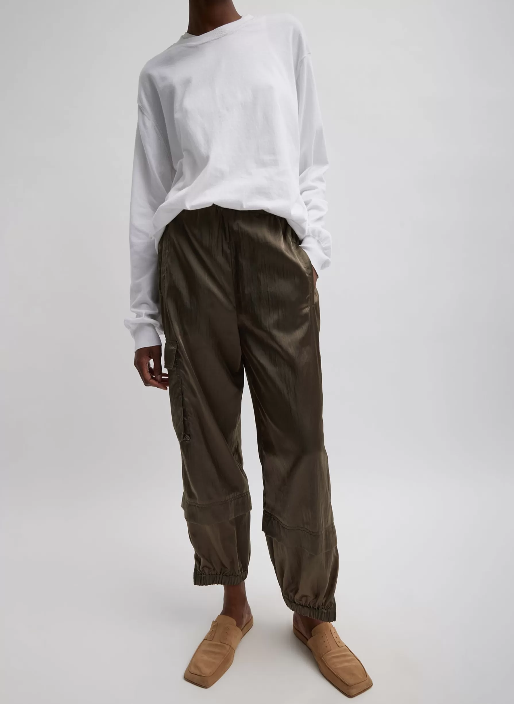 Tibi Shiny Nylon Pull On Wilt Jogger Dune Clearance