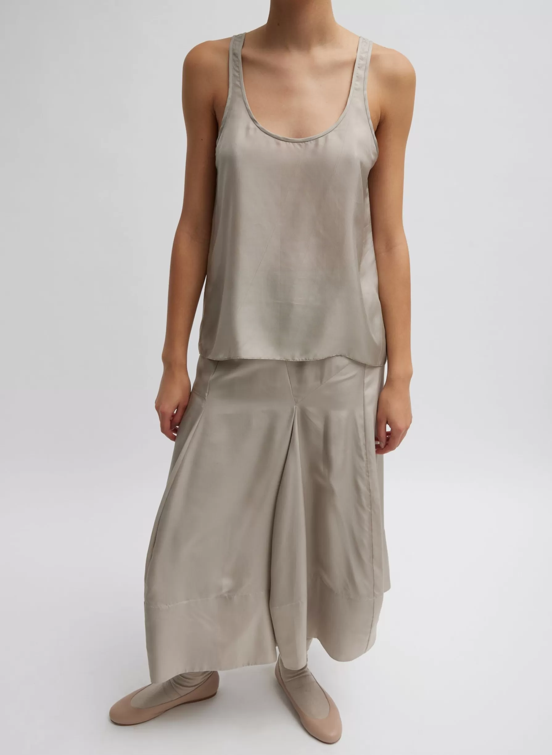 Tibi Silk Habutai Circular Seamed Skirt Light Stone Sale