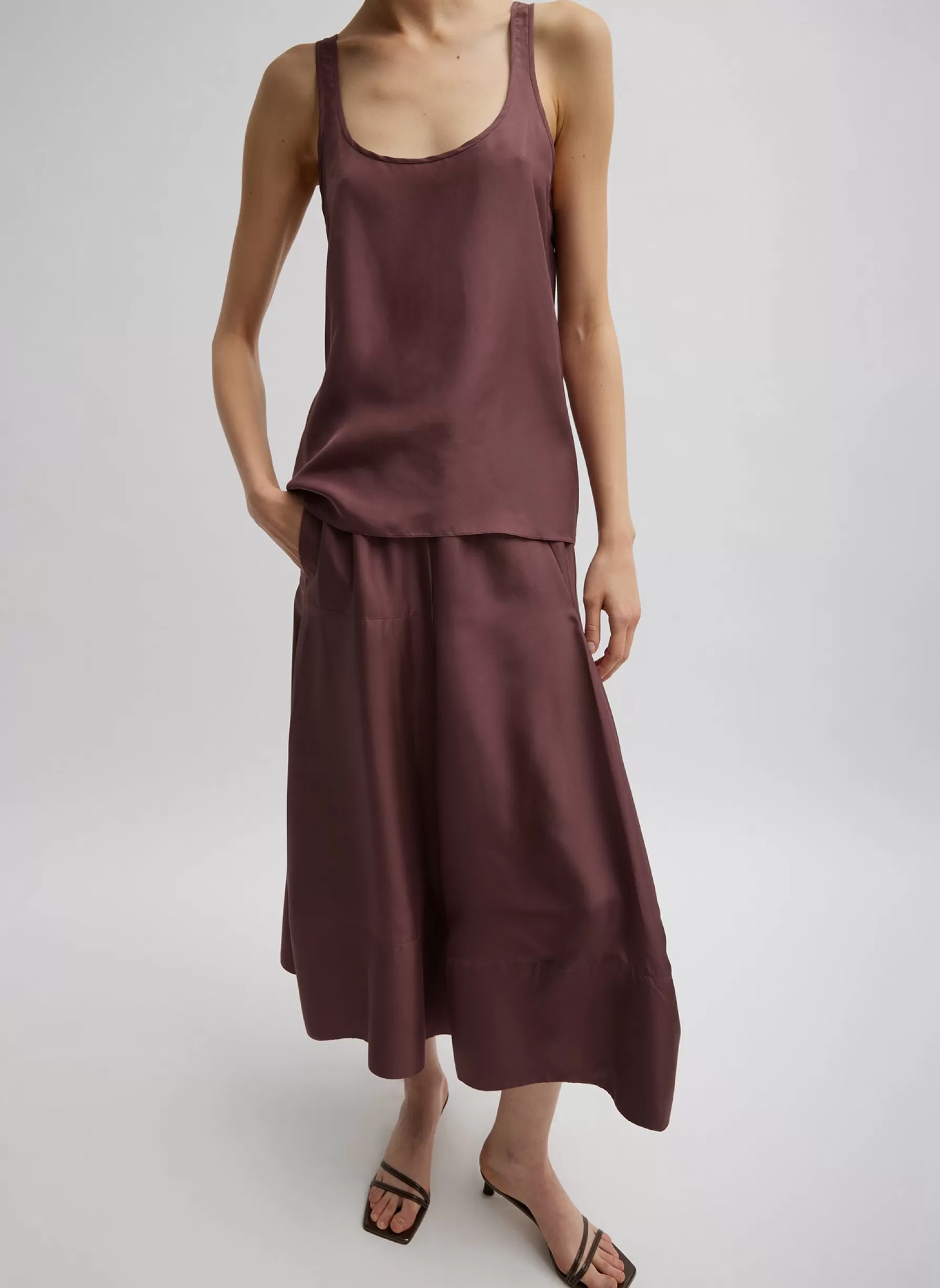 Tibi Silk Habutai Circular Seamed Skirt Cinnamon Hot