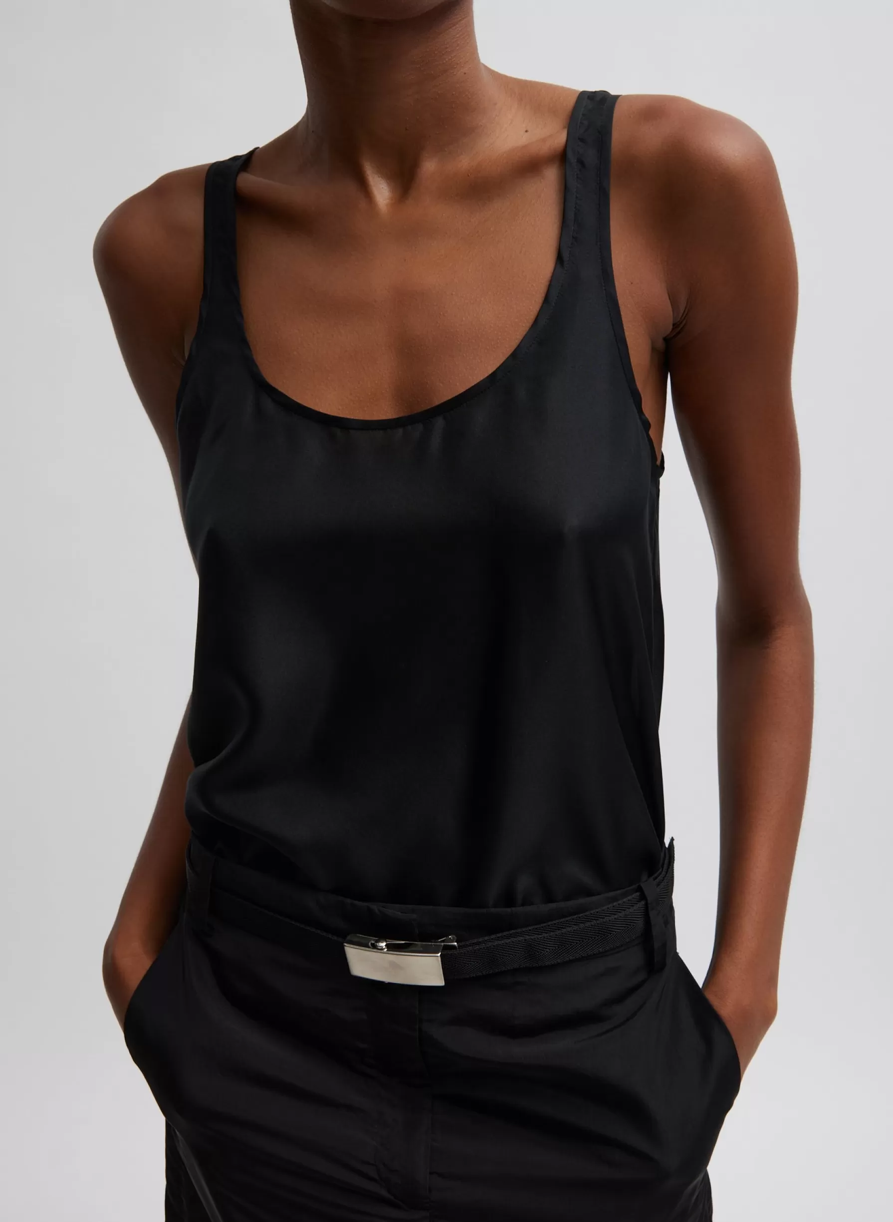 Tibi Silk Habutai Tank Top Black Store