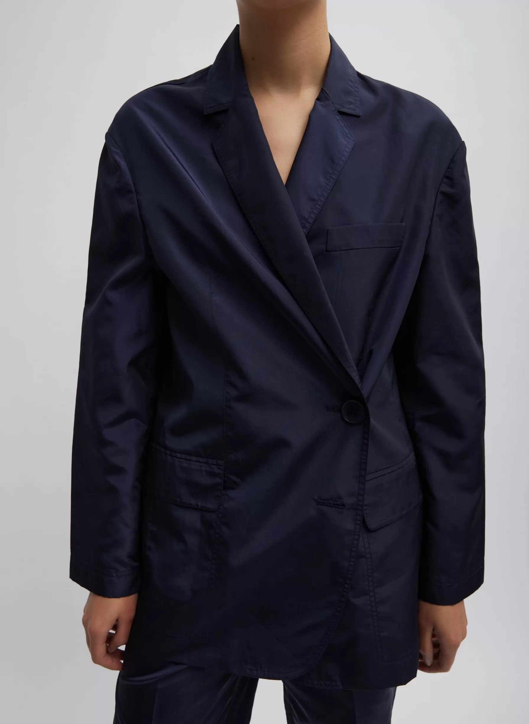 Tibi Silk Nylon Liam Blazer Navy Shop