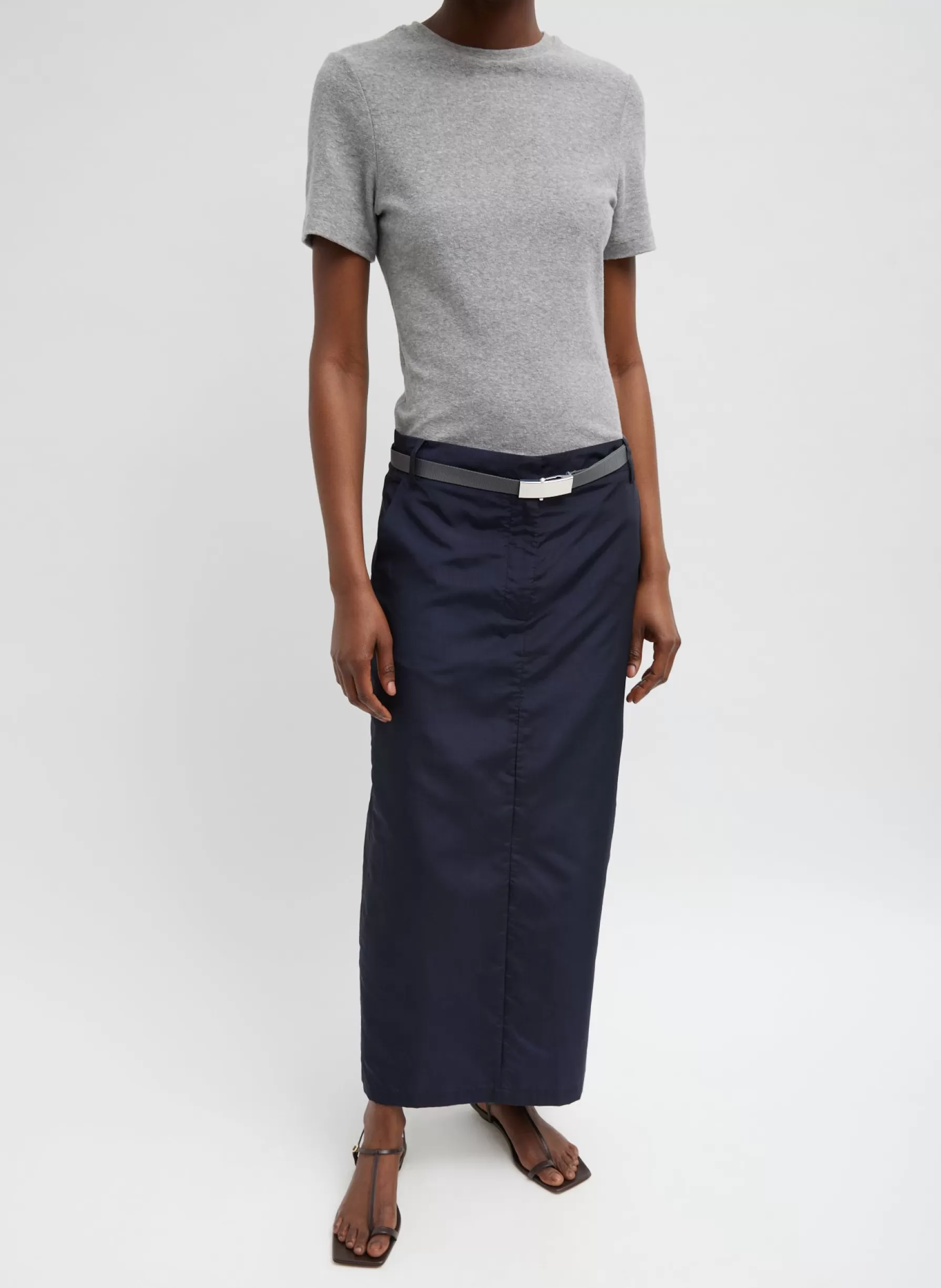 Tibi Silk Nylon Maxi Skirt Navy Flash Sale