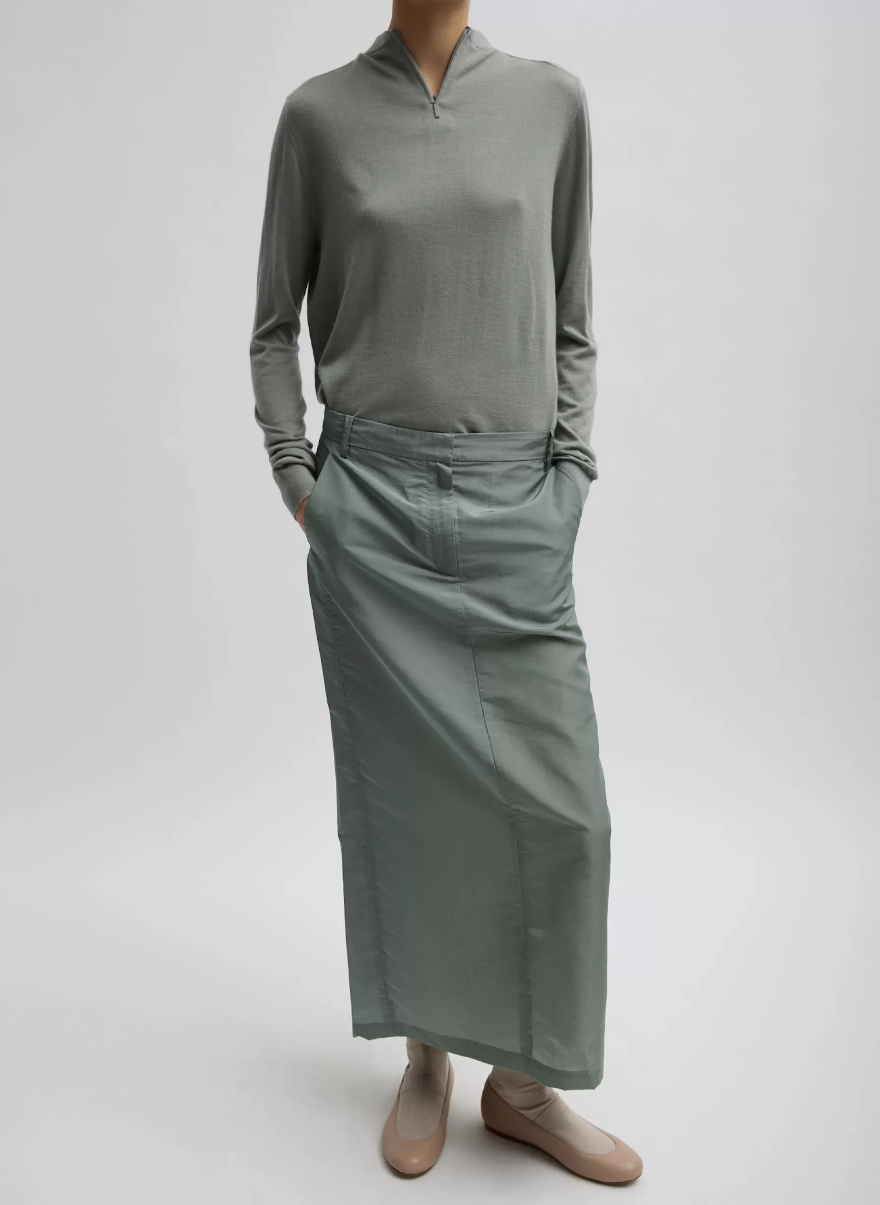 Tibi Silk Nylon Maxi Skirt Pumice Grey Hot