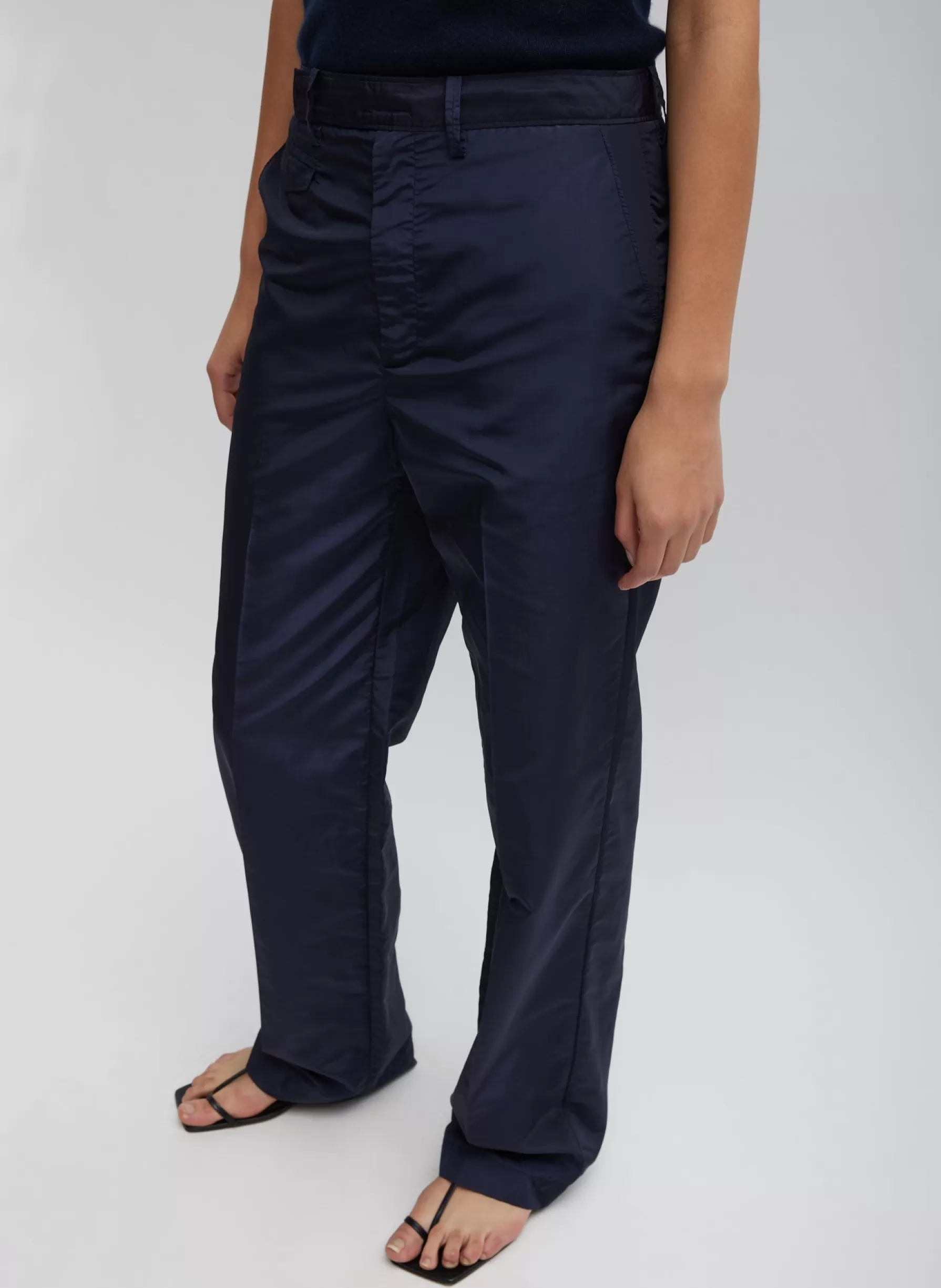 Tibi Silk Nylon Straight Leg Trouser Navy Cheap