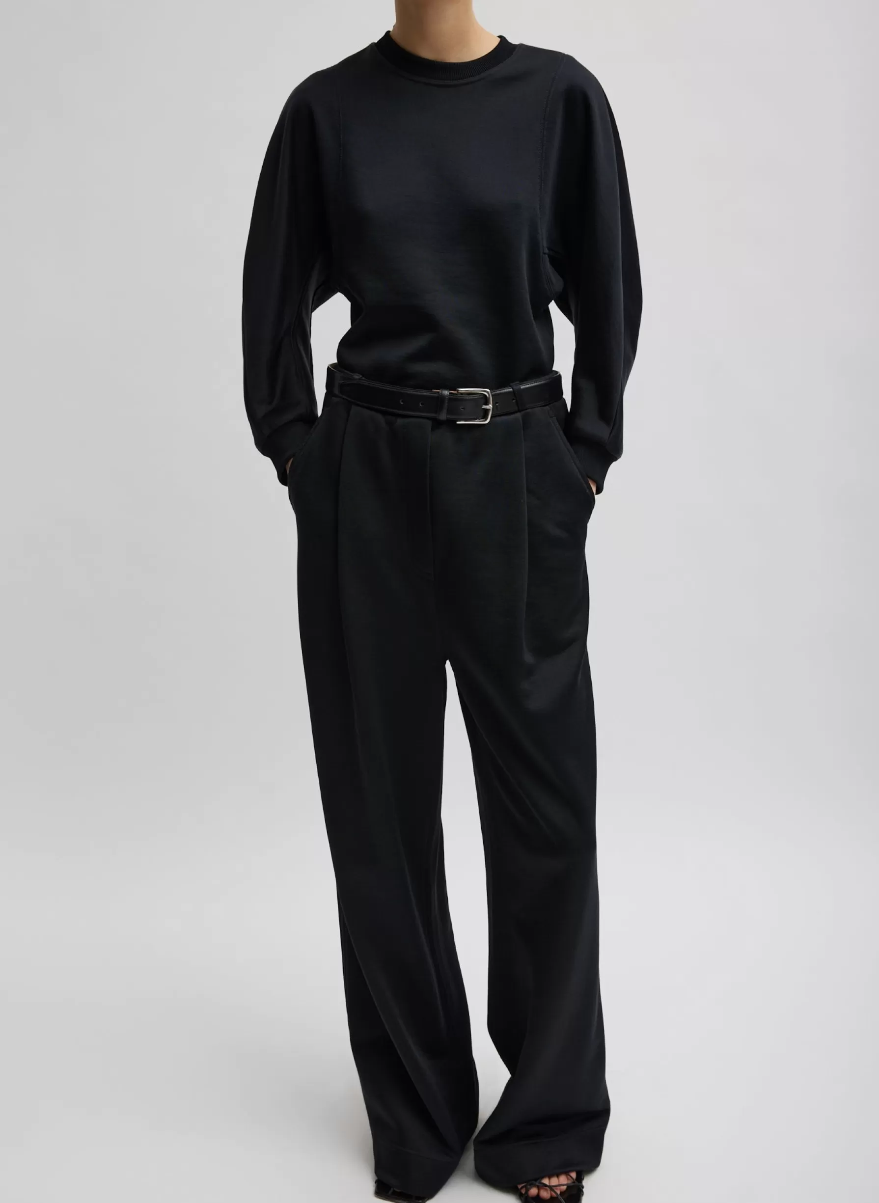 Tibi Silk Terry Pleated Pull On Pant Black Clearance