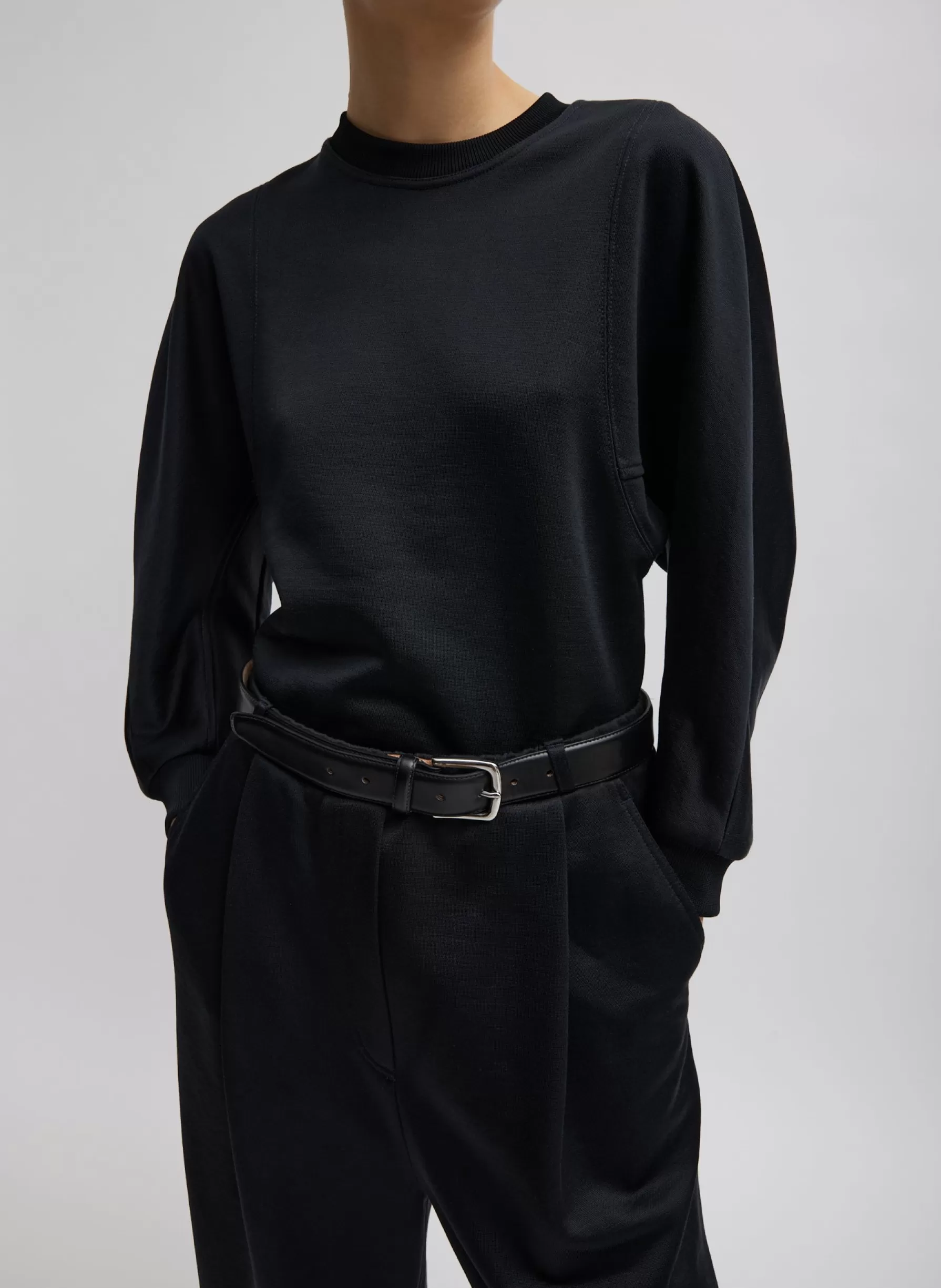 Tibi Silk Terry Sculpted Sleeve Slim Sweatshirt Black Clearance