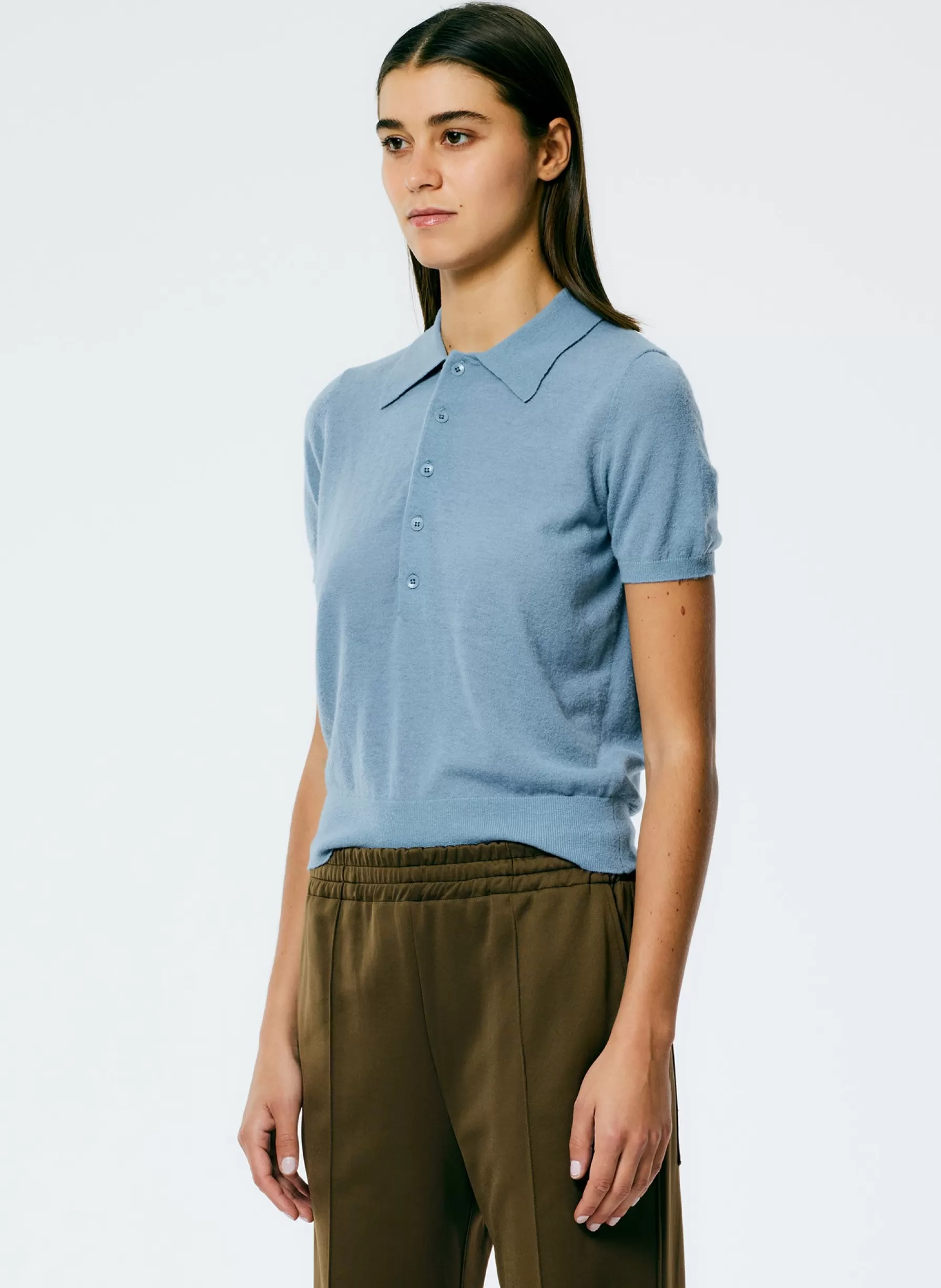 Tibi Skinlike Mercerized Wool Shrunken Polo Blue Mist Online