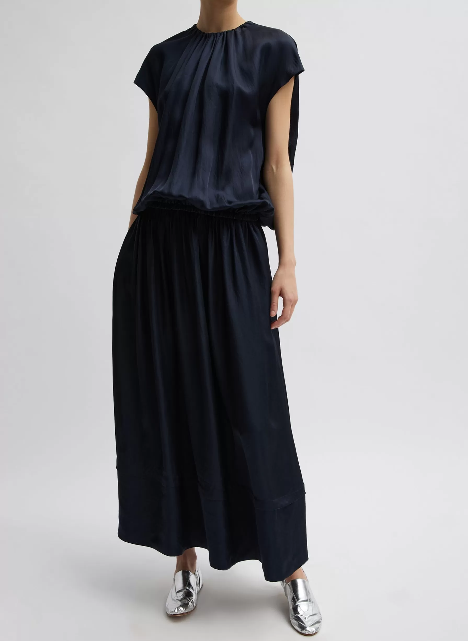 Tibi Spring Acetate Shirred Circular Dress Dark Navy Online