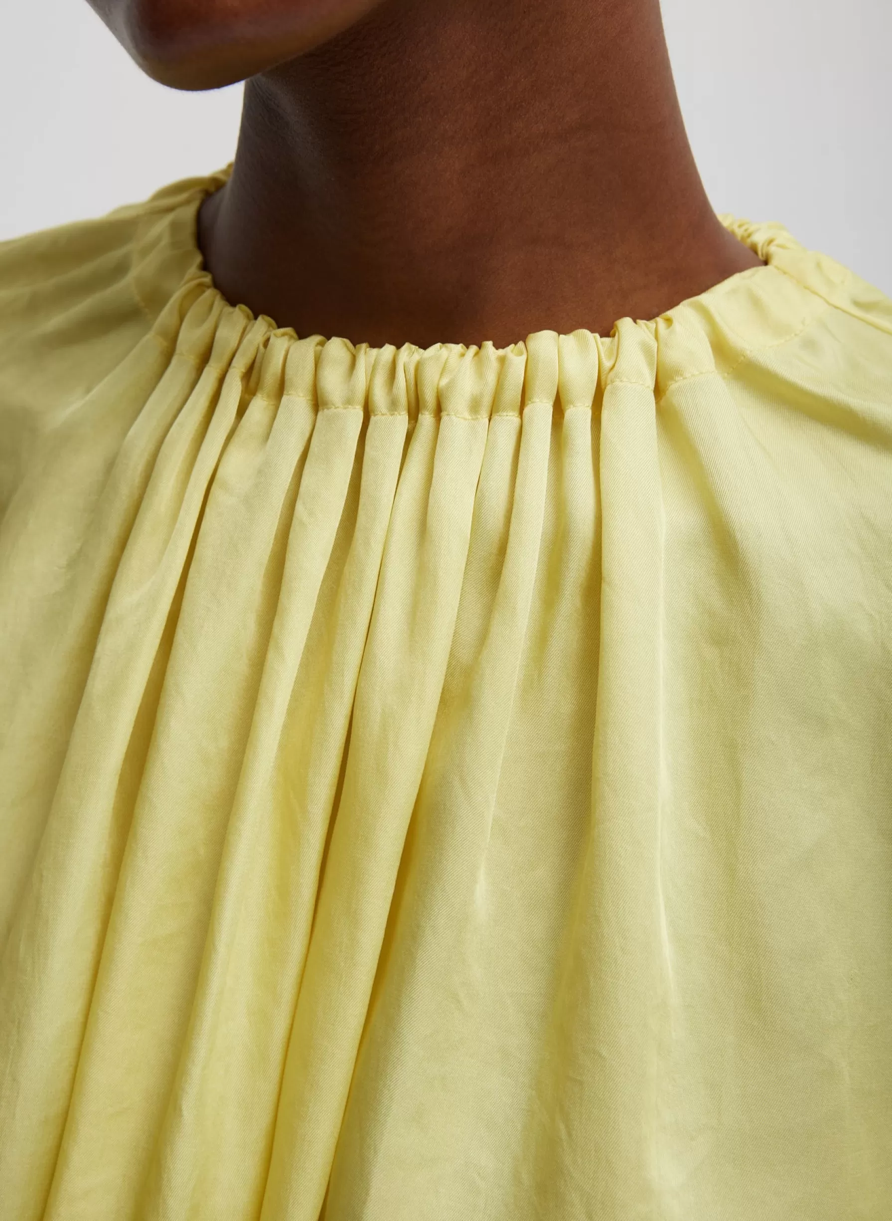 Tibi Spring Acetate Shirred Neck Circular Top Yellow Store