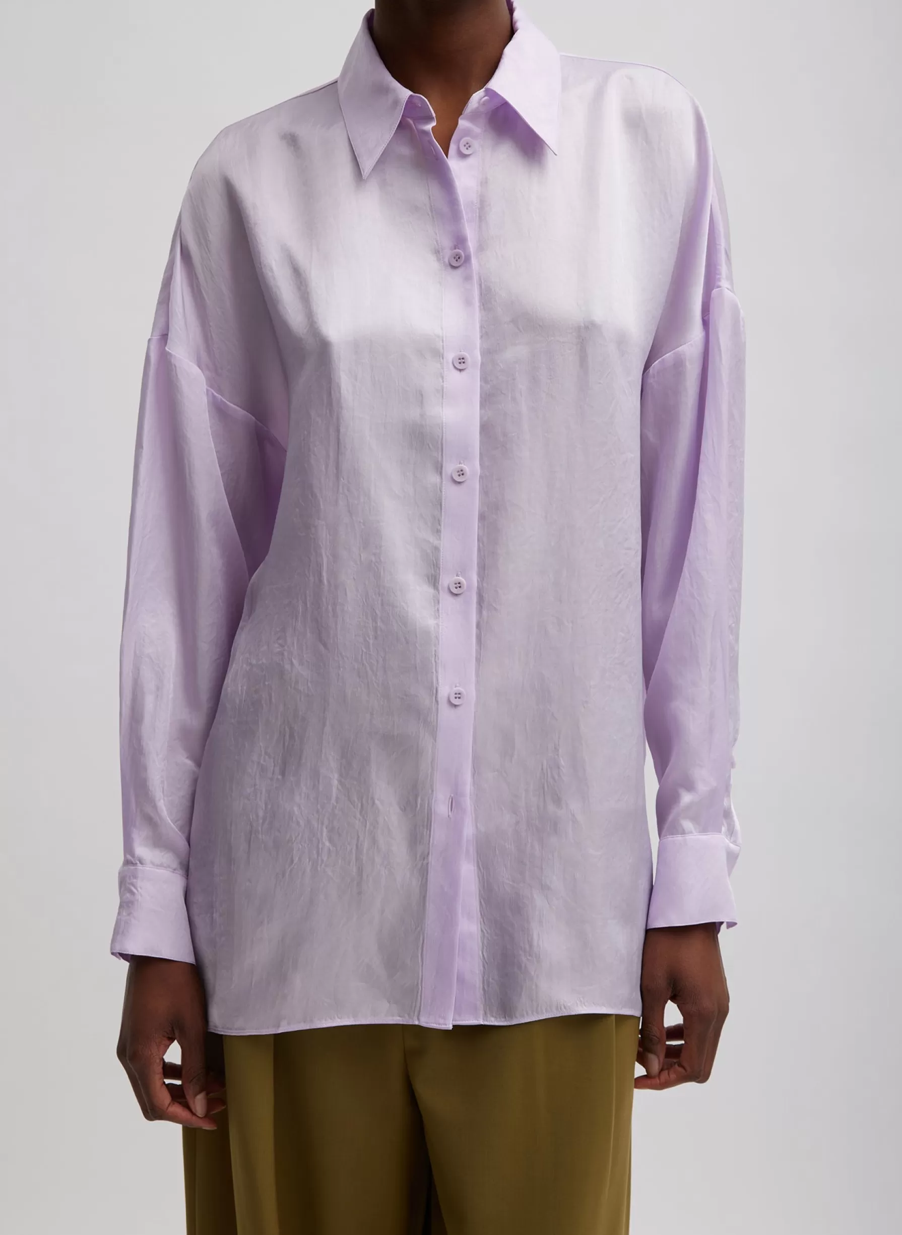 Tibi Spring Acetate Shirt With Cocoon Back Pale Lavender Flash Sale