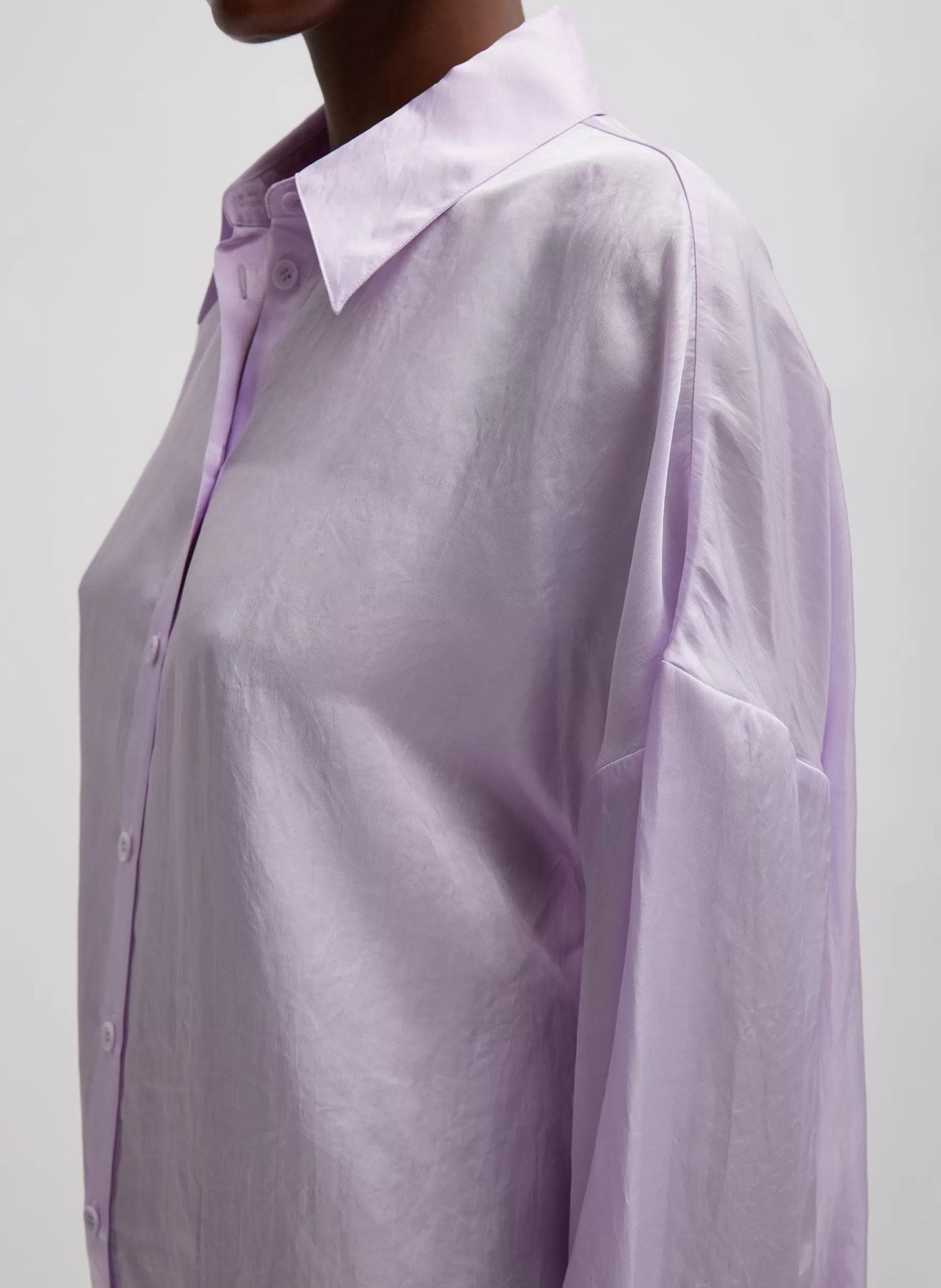 Tibi Spring Acetate Shirt With Cocoon Back Pale Lavender Flash Sale