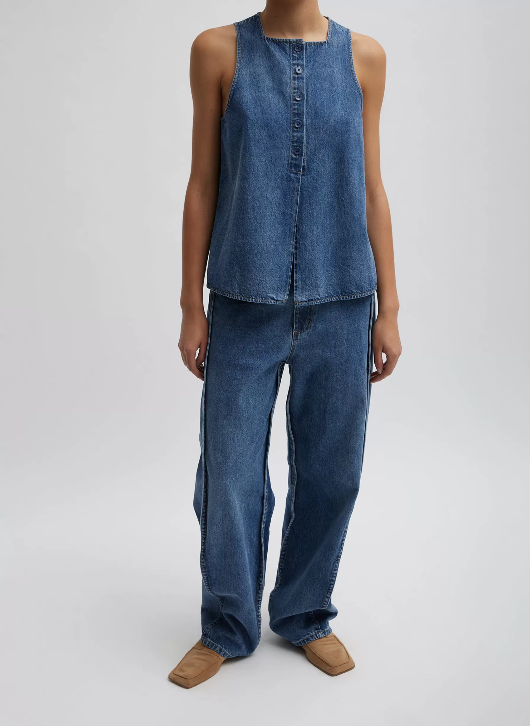 Tibi Spring Denim Tuck Jean Classic Blue Shop