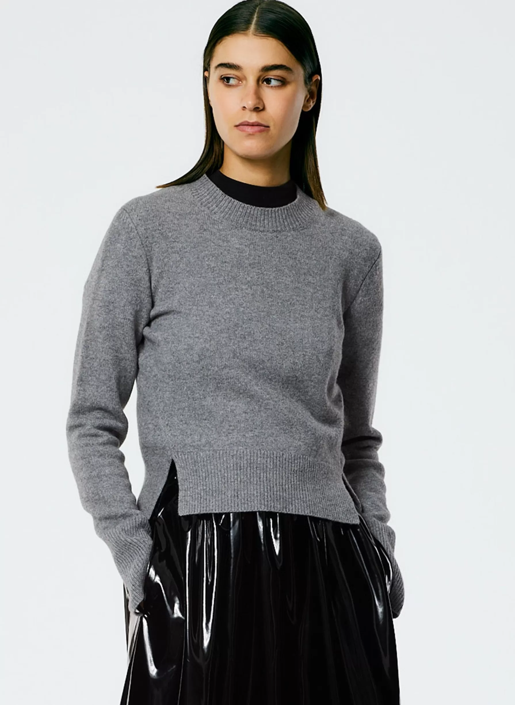 Tibi Stretch Cashmere Crewneck Pullover Heather Grey Flash Sale