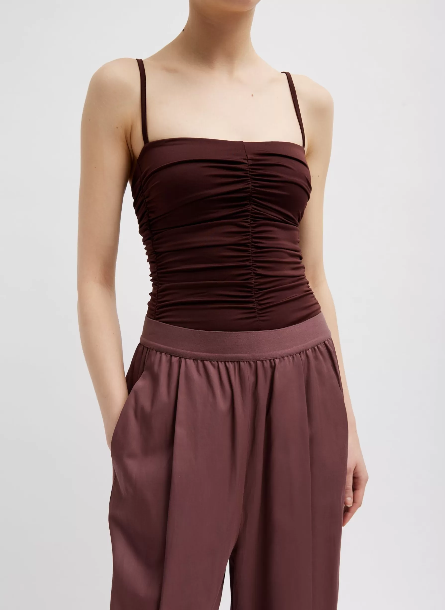 Tibi Stretch Light Weight Tech Knit Shirred Cami Brown Online