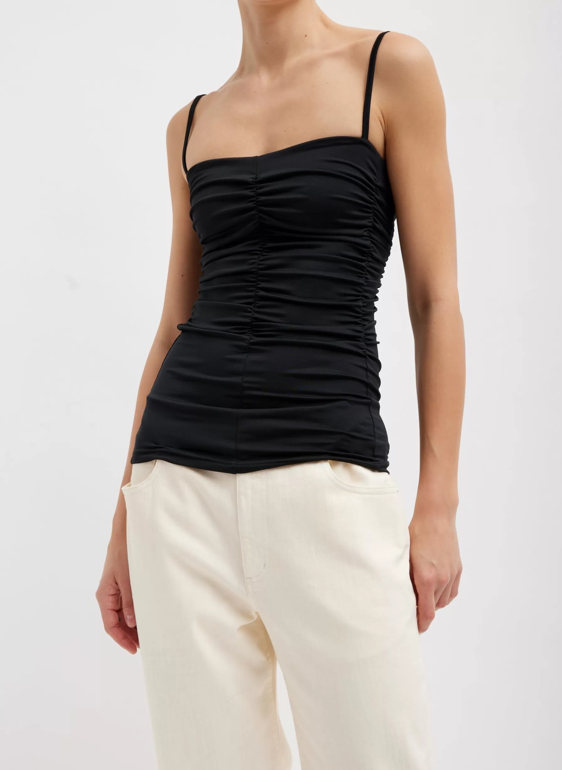 Tibi Stretch Light Weight Tech Knit Shirred Cami Black Sale