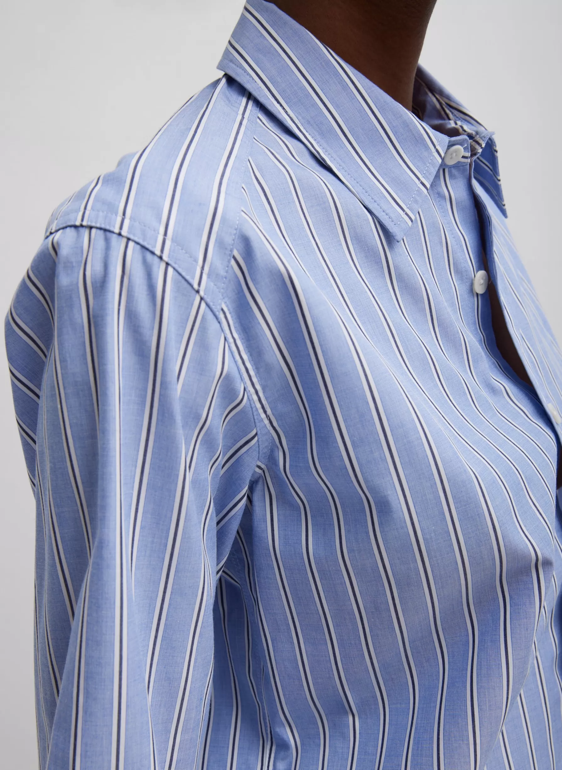 Tibi Striped Shirting Charlie Men's Slim Shirt Blue Multi Discount